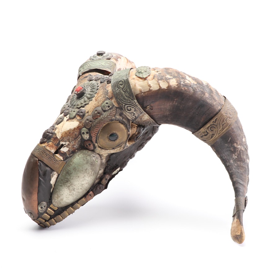 Embellished Ram Skull and Horns