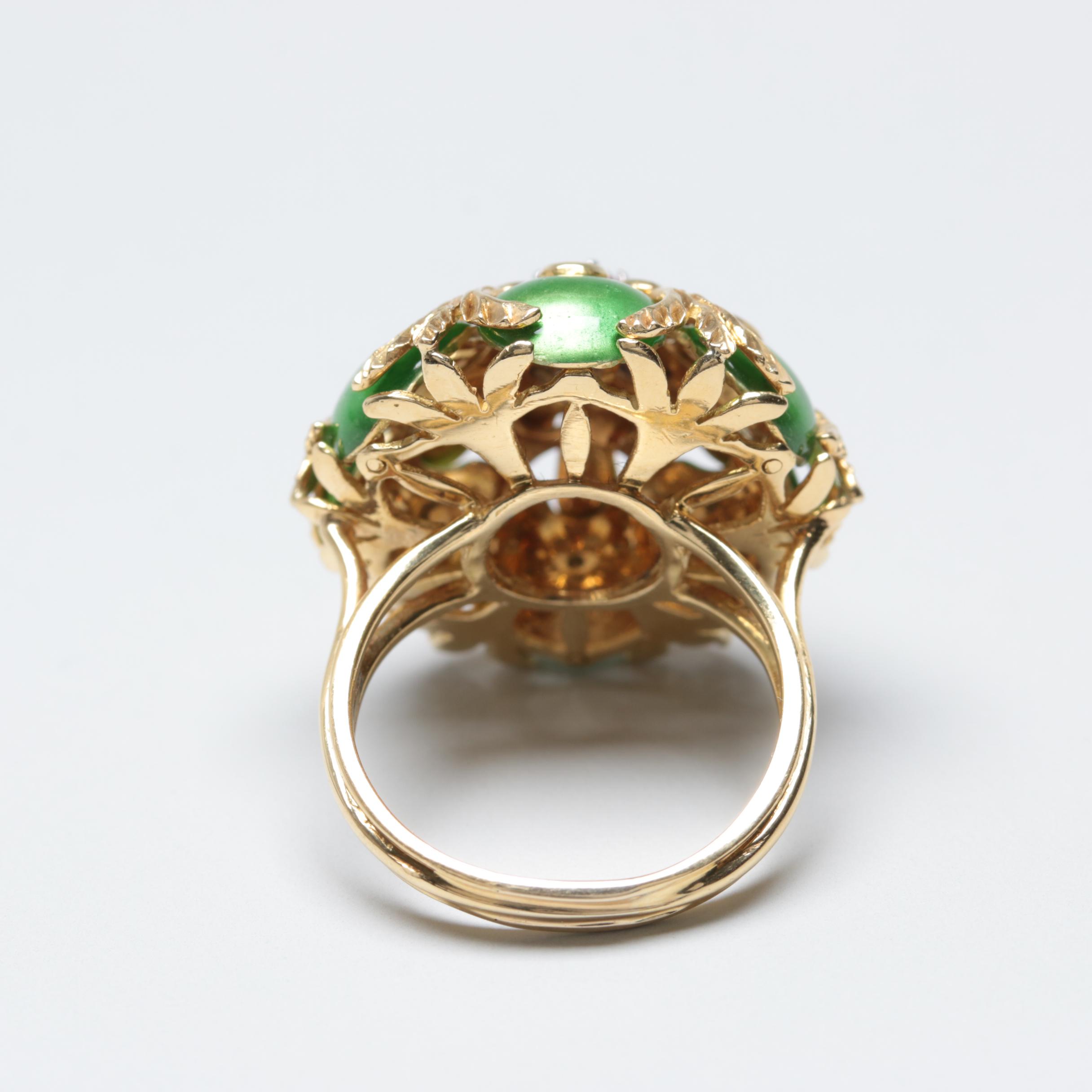 18K Yellow Gold Diamond, Ruby and Enamel Domed Ring