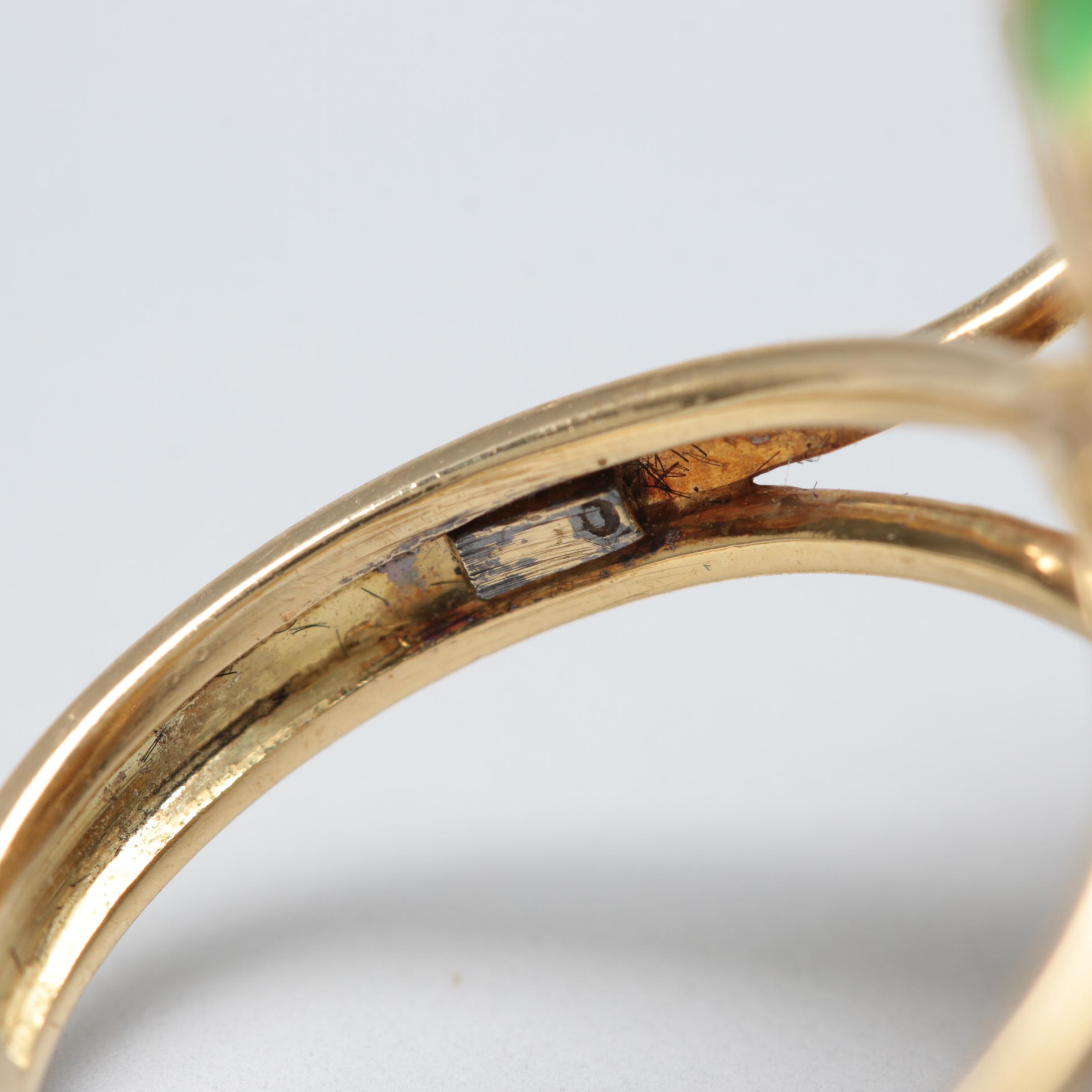 18K Yellow Gold Diamond, Ruby and Enamel Domed Ring