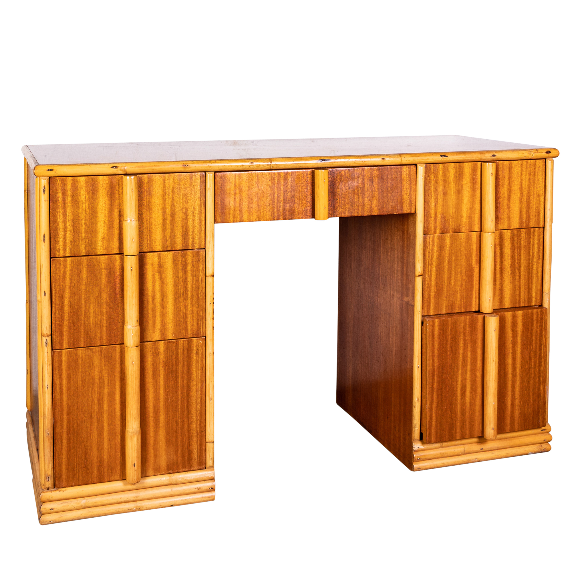 Mid Century Modern Style Teak and Rattan Desk by Tropitan, Mid- 20th Century