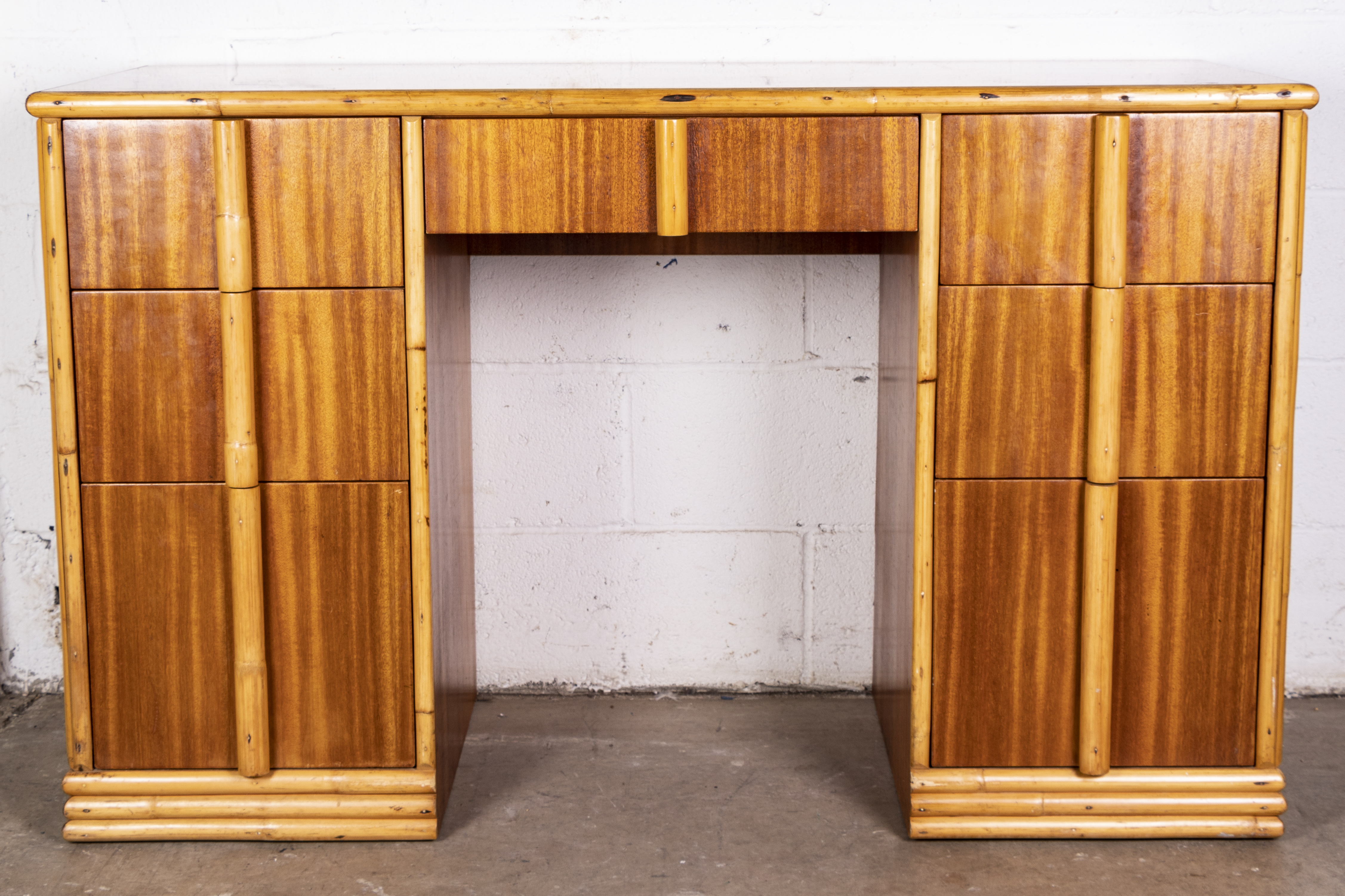 Mid Century Modern Style Teak and Rattan Desk by Tropitan, Mid- 20th Century