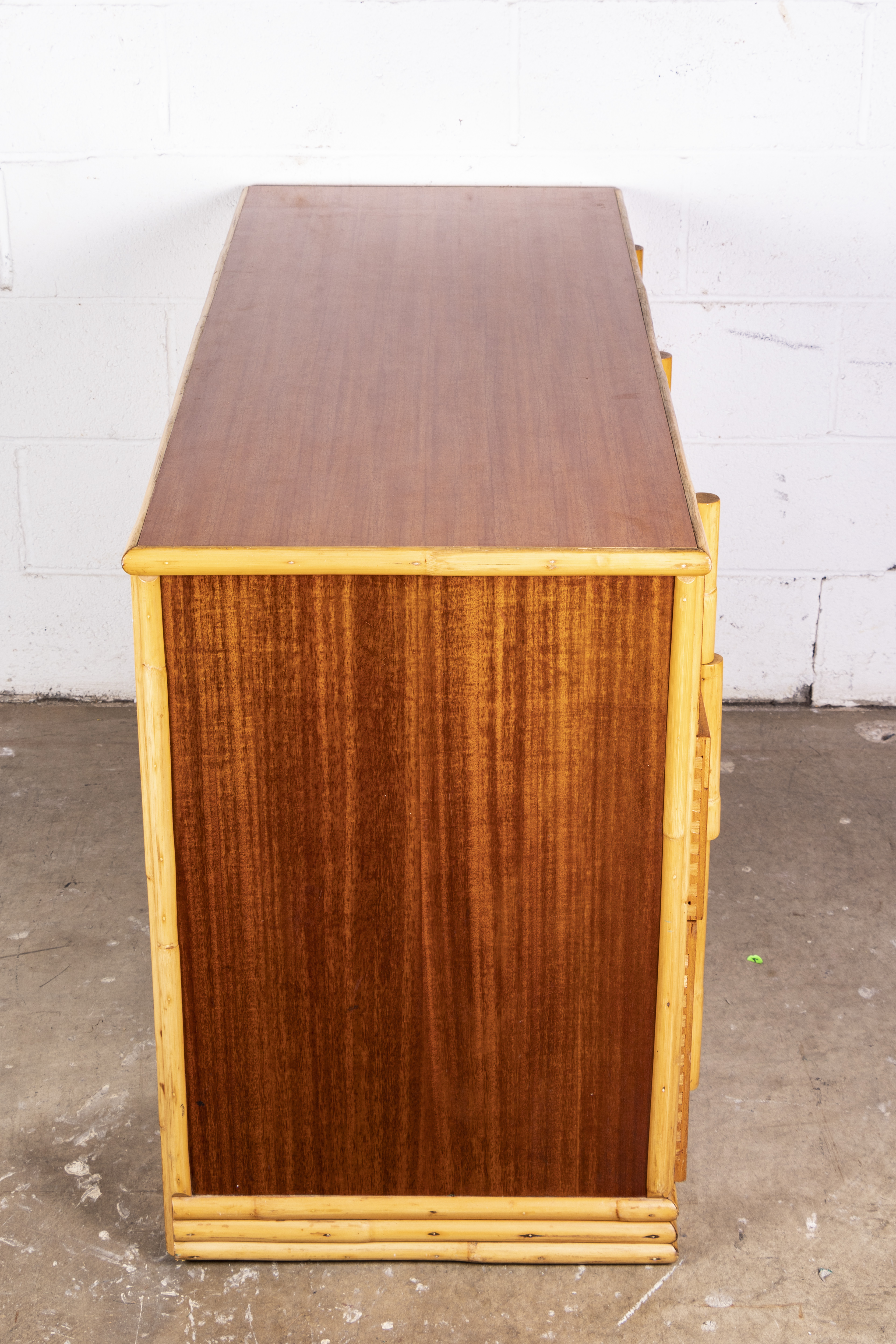 Mid Century Modern Style Teak and Rattan Desk by Tropitan, Mid- 20th Century