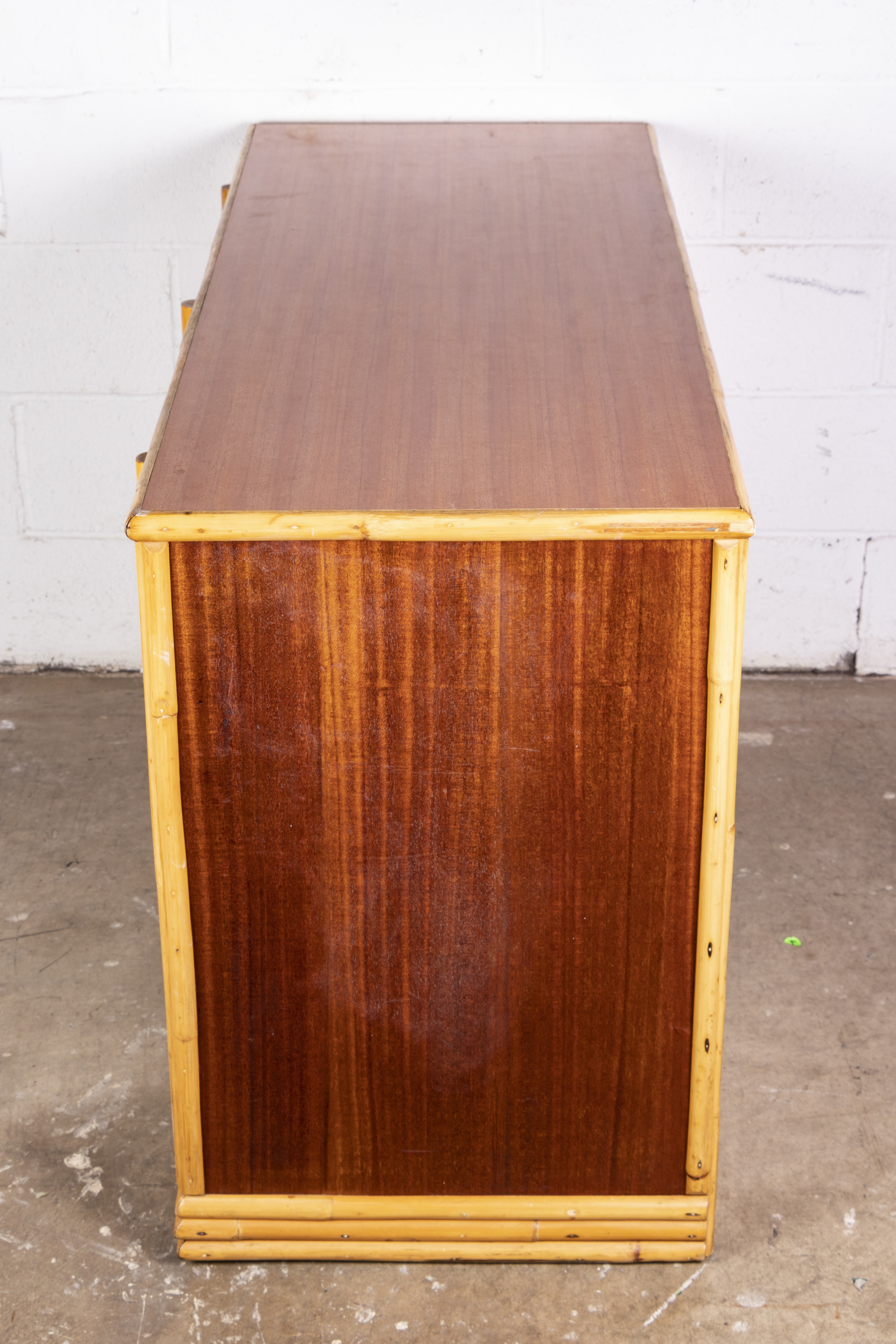 Mid Century Modern Style Teak and Rattan Desk by Tropitan, Mid- 20th Century