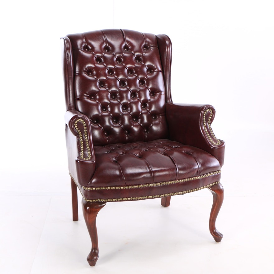 Federal Style Faux Leather Wingback Armchair, 21st Century