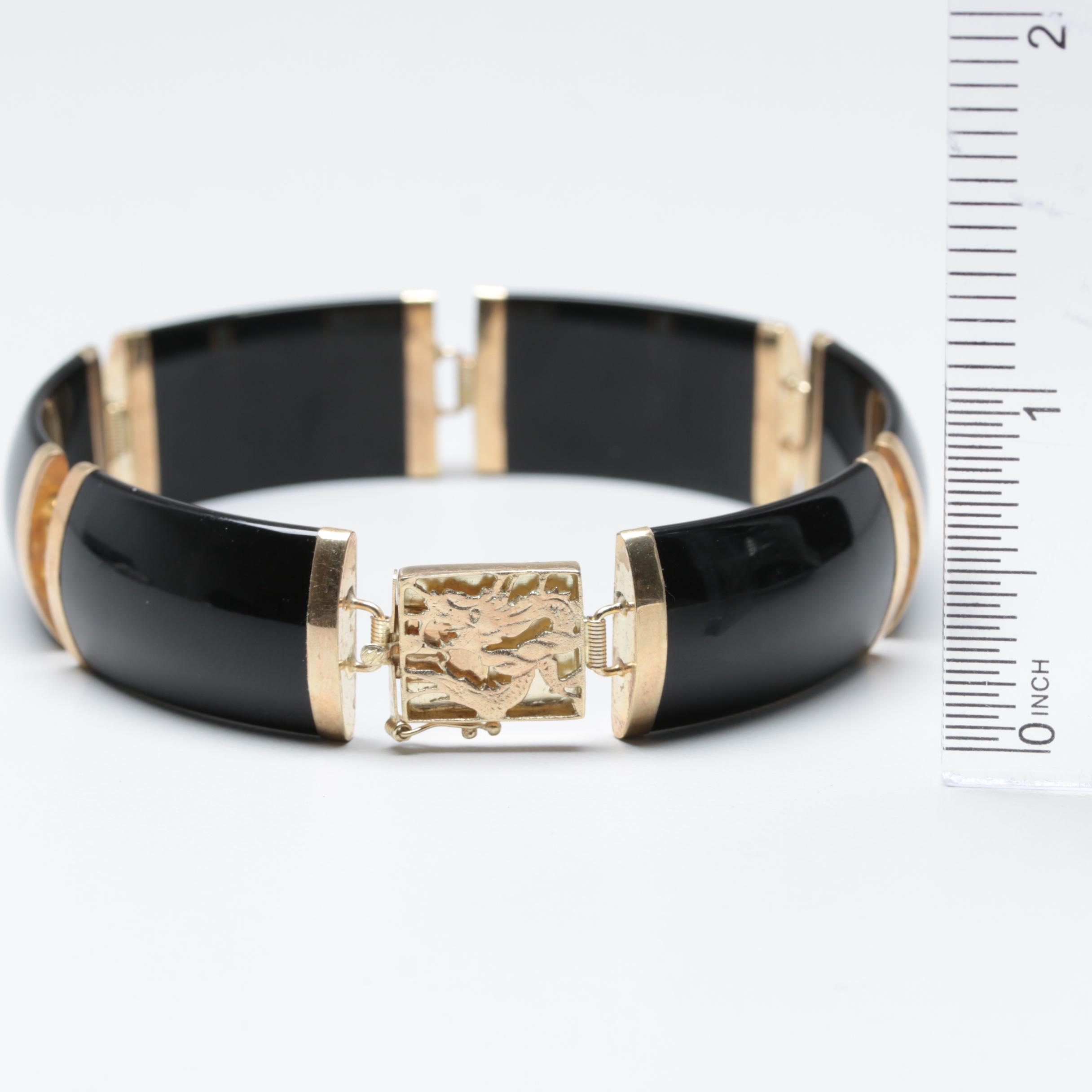 14K Yellow Gold Black Onyx Bracelet