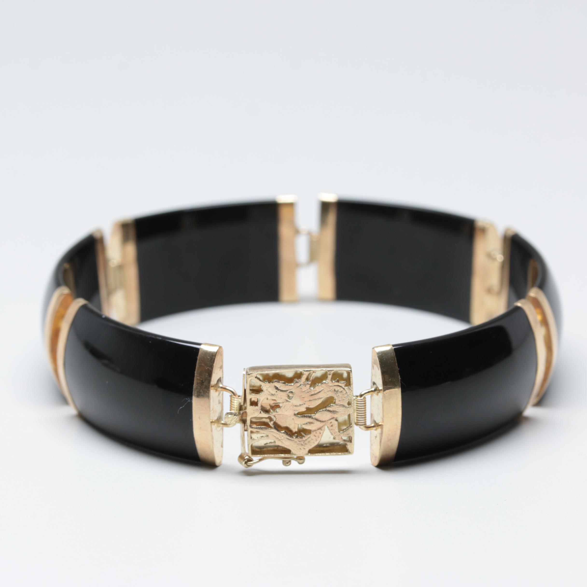 14K Yellow Gold Black Onyx Bracelet