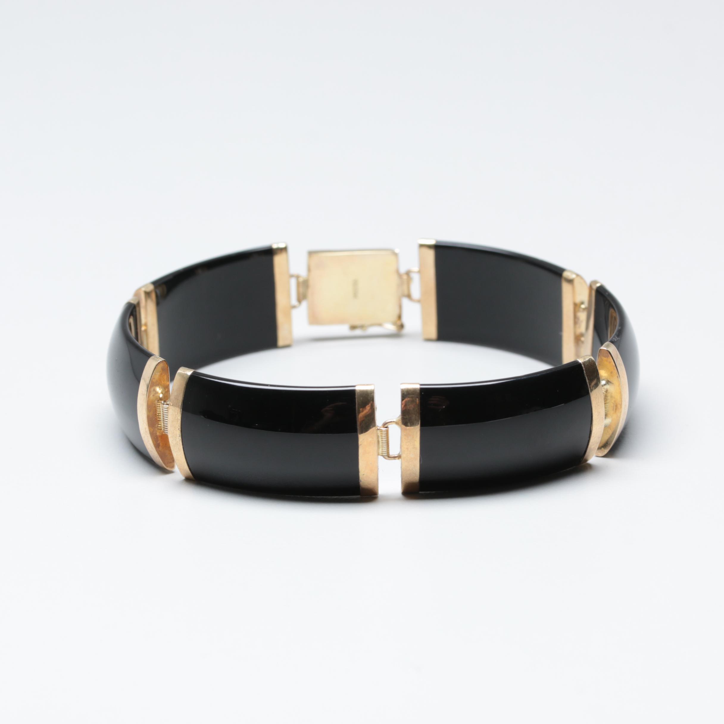 14K Yellow Gold Black Onyx Bracelet