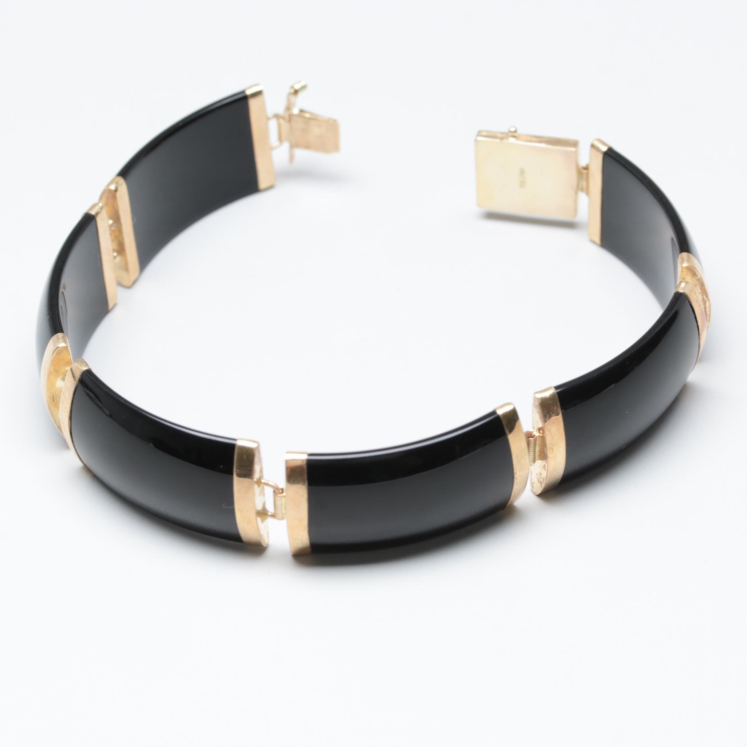 14K Yellow Gold Black Onyx Bracelet
