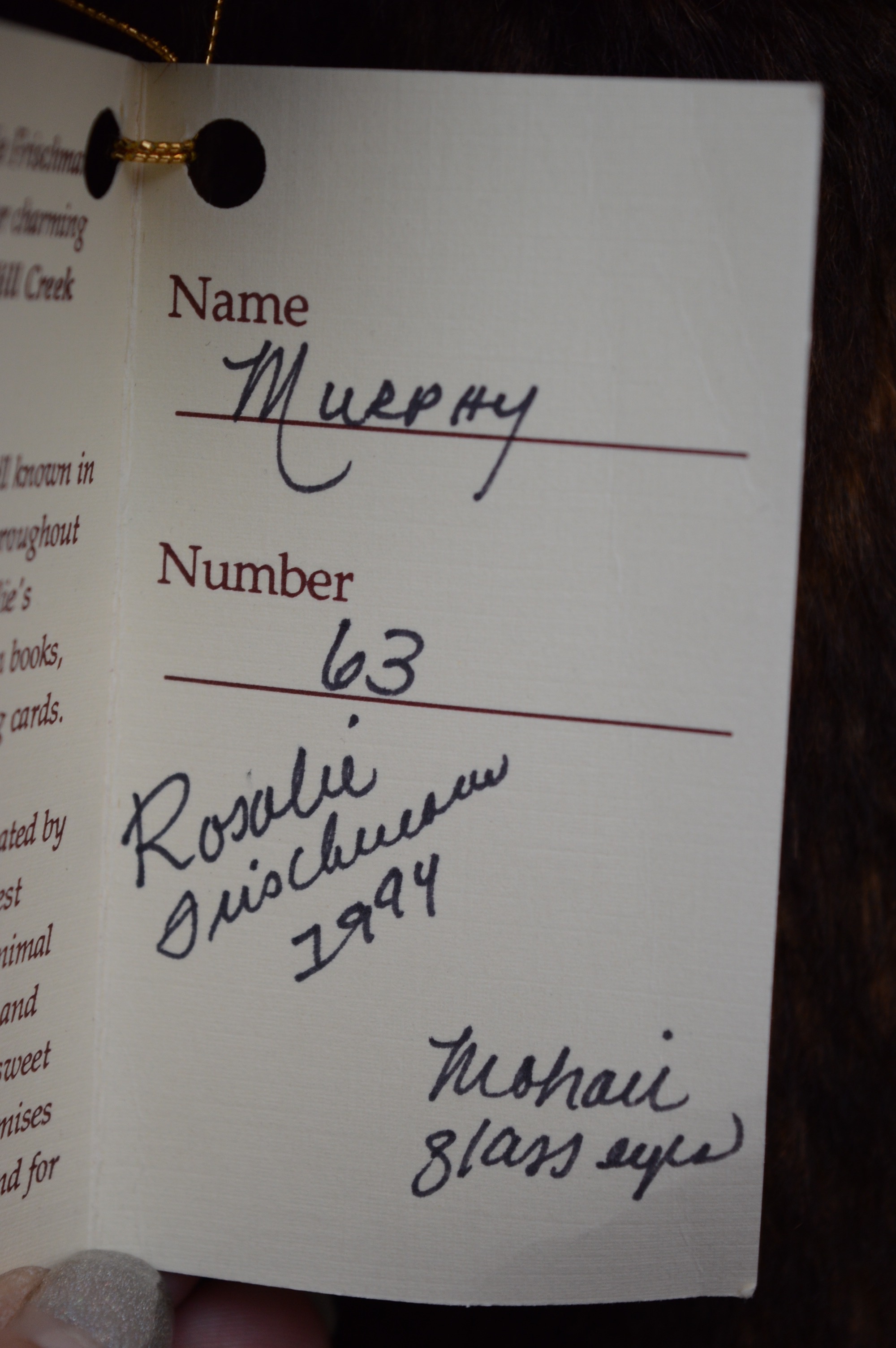 Mill Creek Mohair Bear and Althans Artist Signed Plush Bear