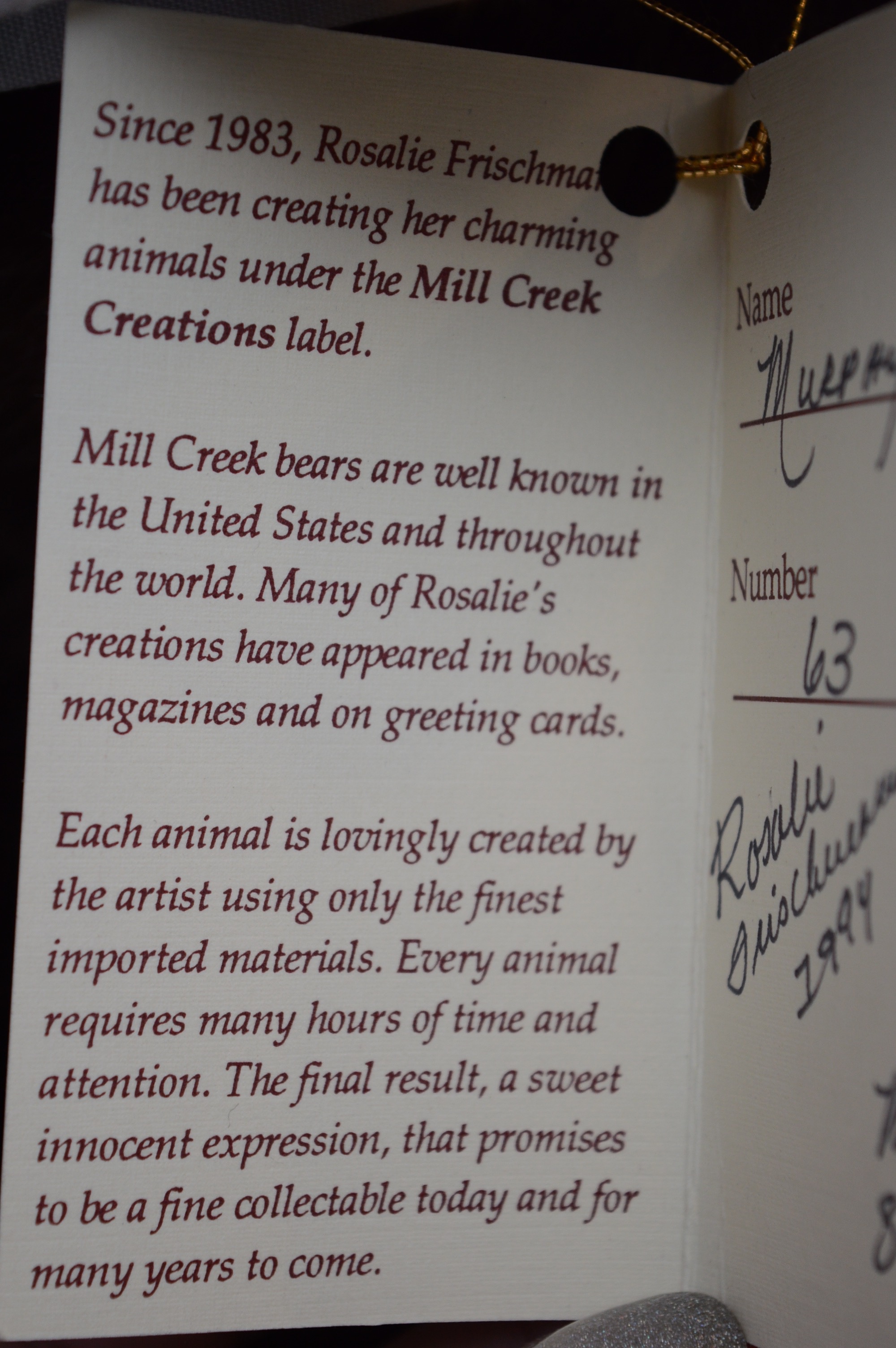 Mill Creek Mohair Bear and Althans Artist Signed Plush Bear