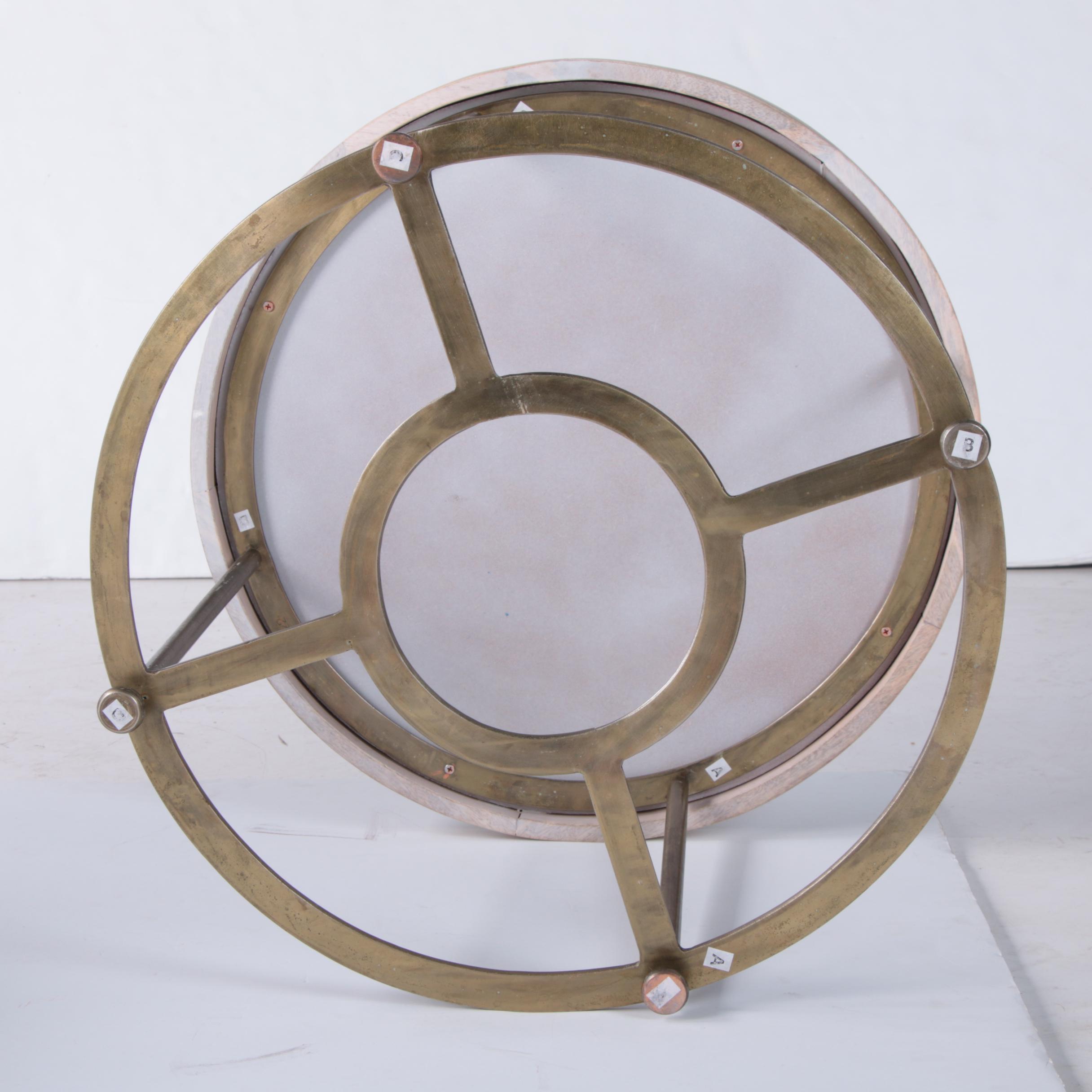 Contemporary Wood and Brass "Flourish" Side Tables