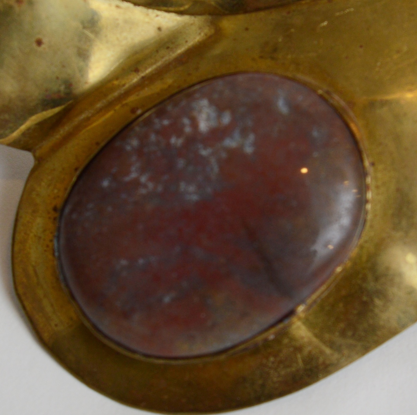 Brass Choker with Polished Jasper Stone and Broad Cuff Bracelet