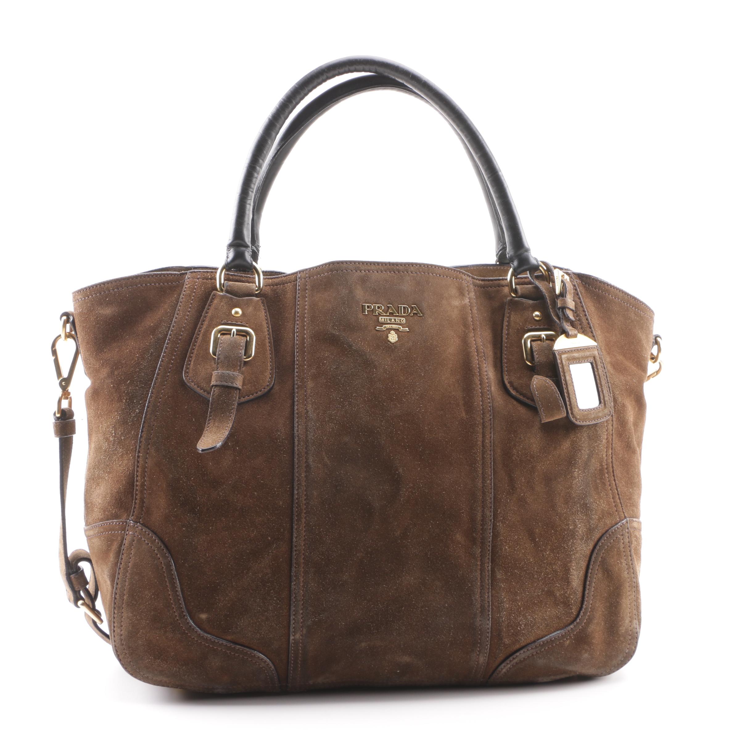 Prada Brown Suede Large Satchel