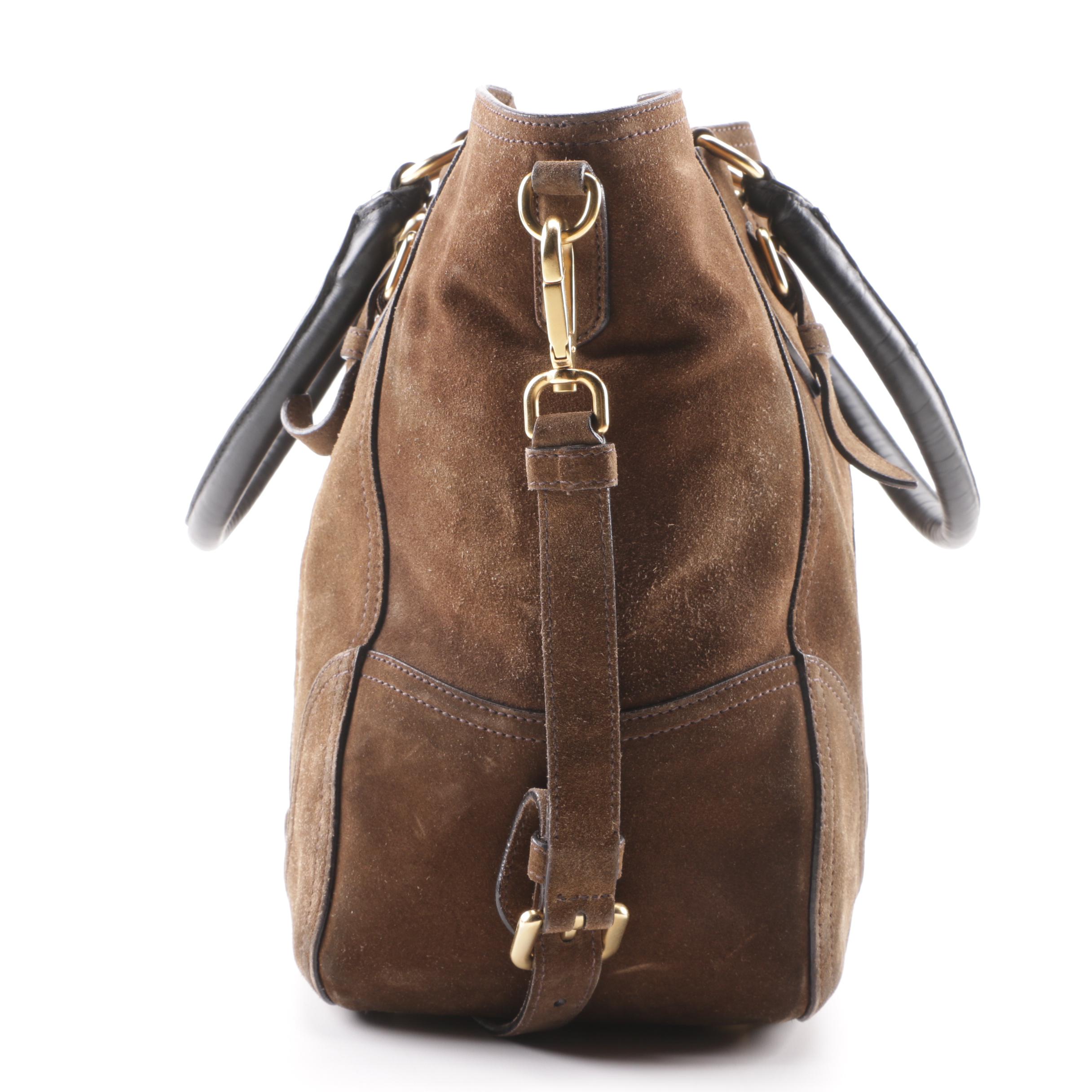 Prada Brown Suede Large Satchel