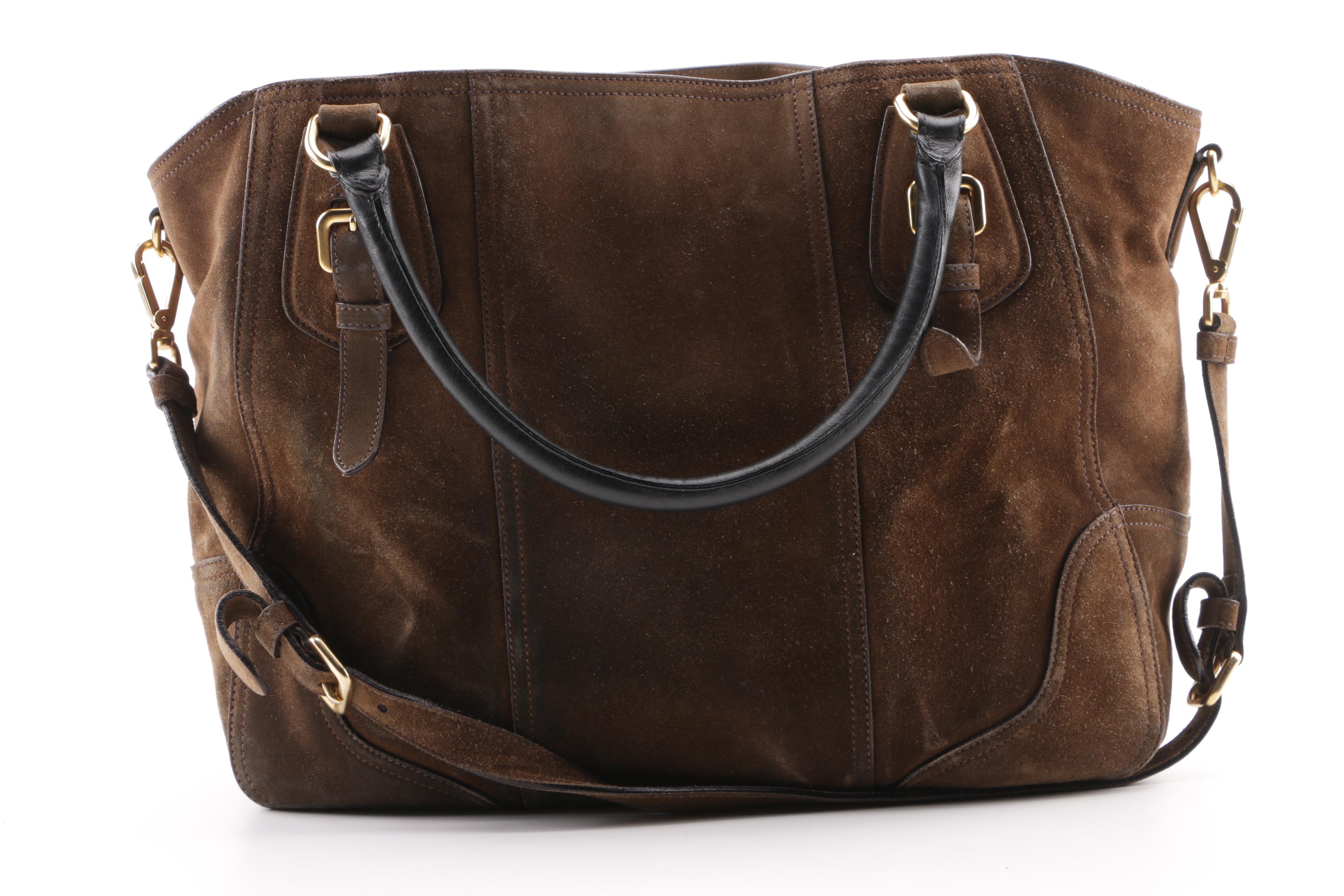 Prada Brown Suede Large Satchel