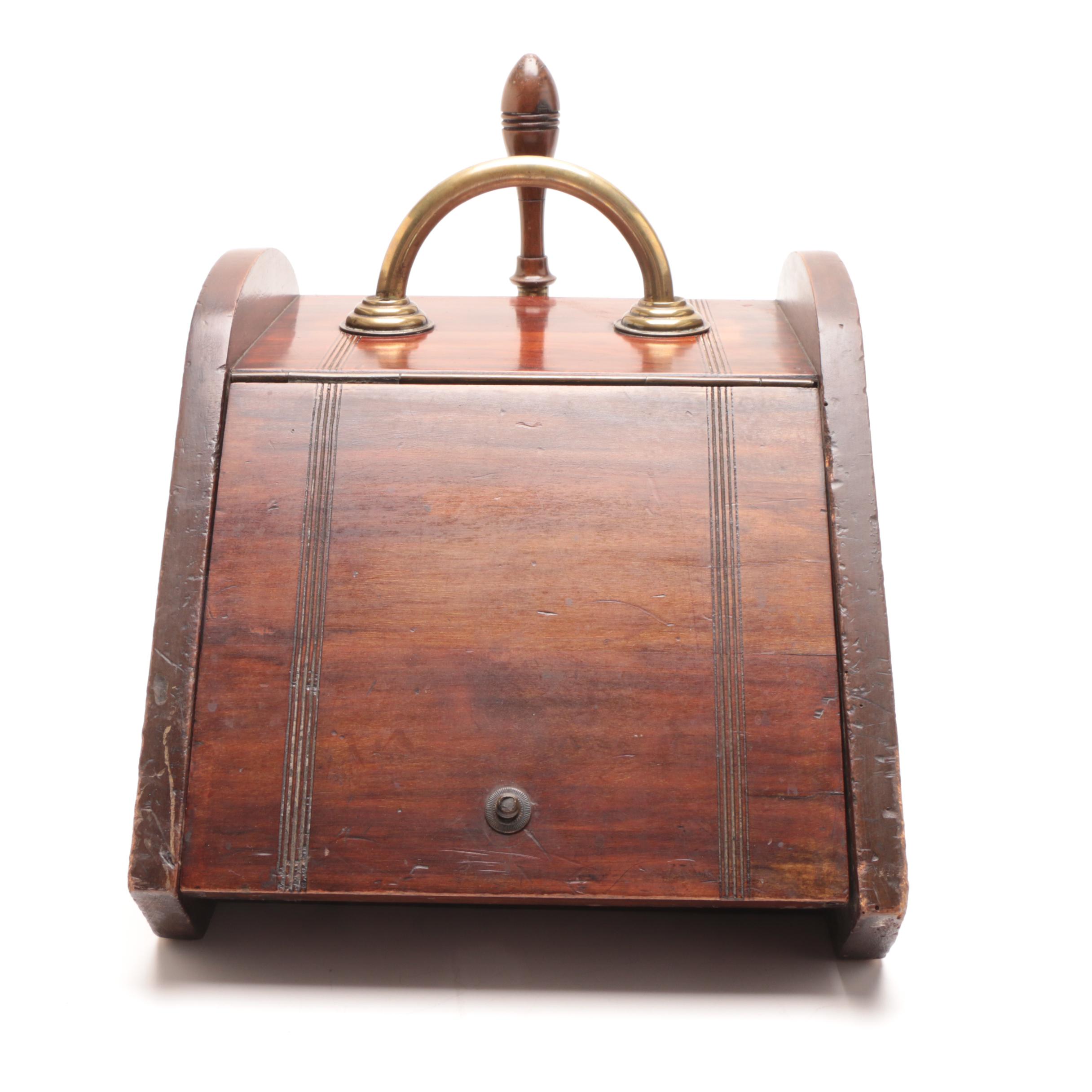 Wood Coal Scuttle and Scoop, Early 20th Century