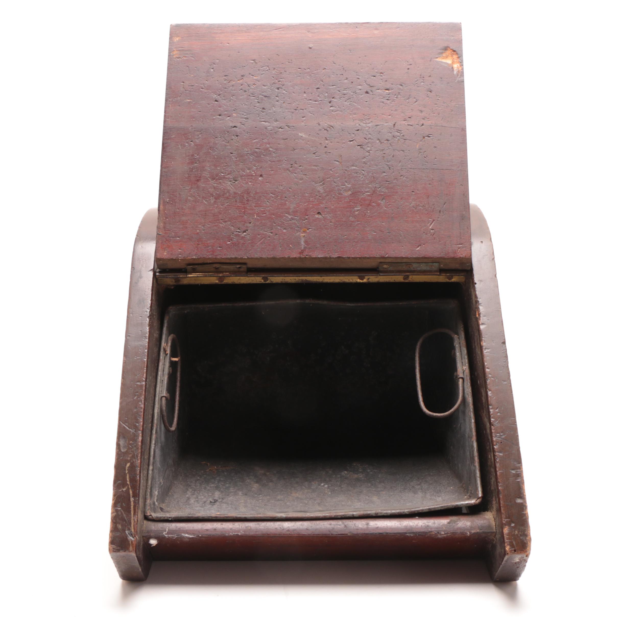 Wood Coal Scuttle and Scoop, Early 20th Century