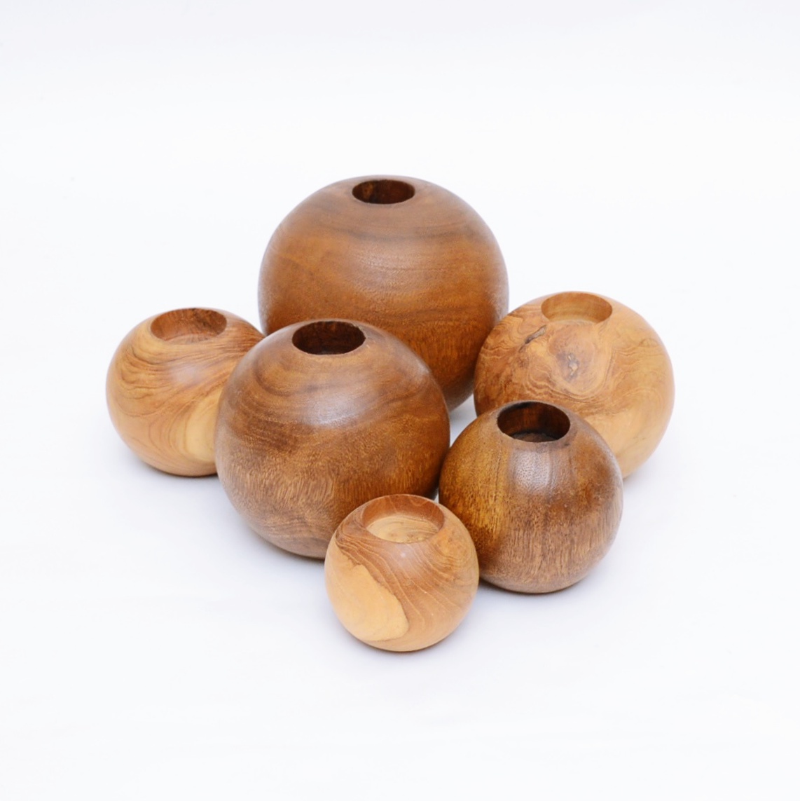 Turned Wood Orb Candle Holders