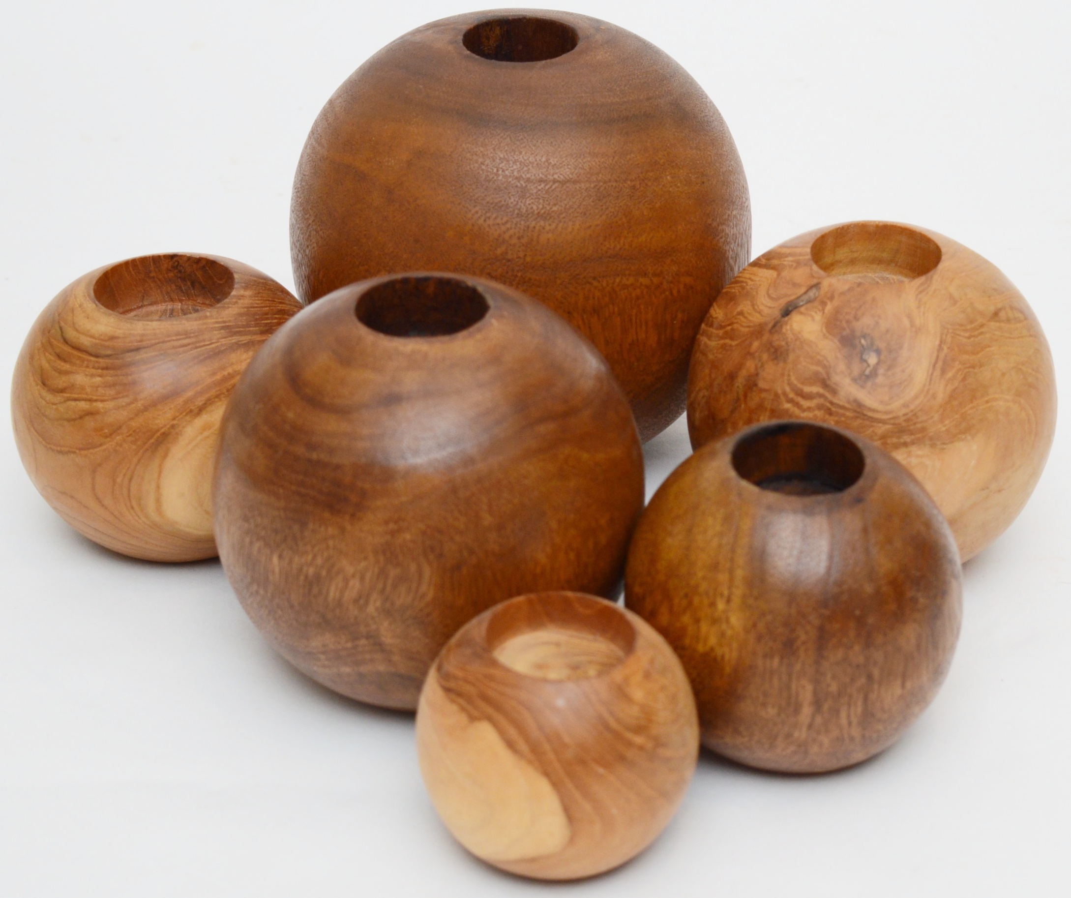 Turned Wood Orb Candle Holders