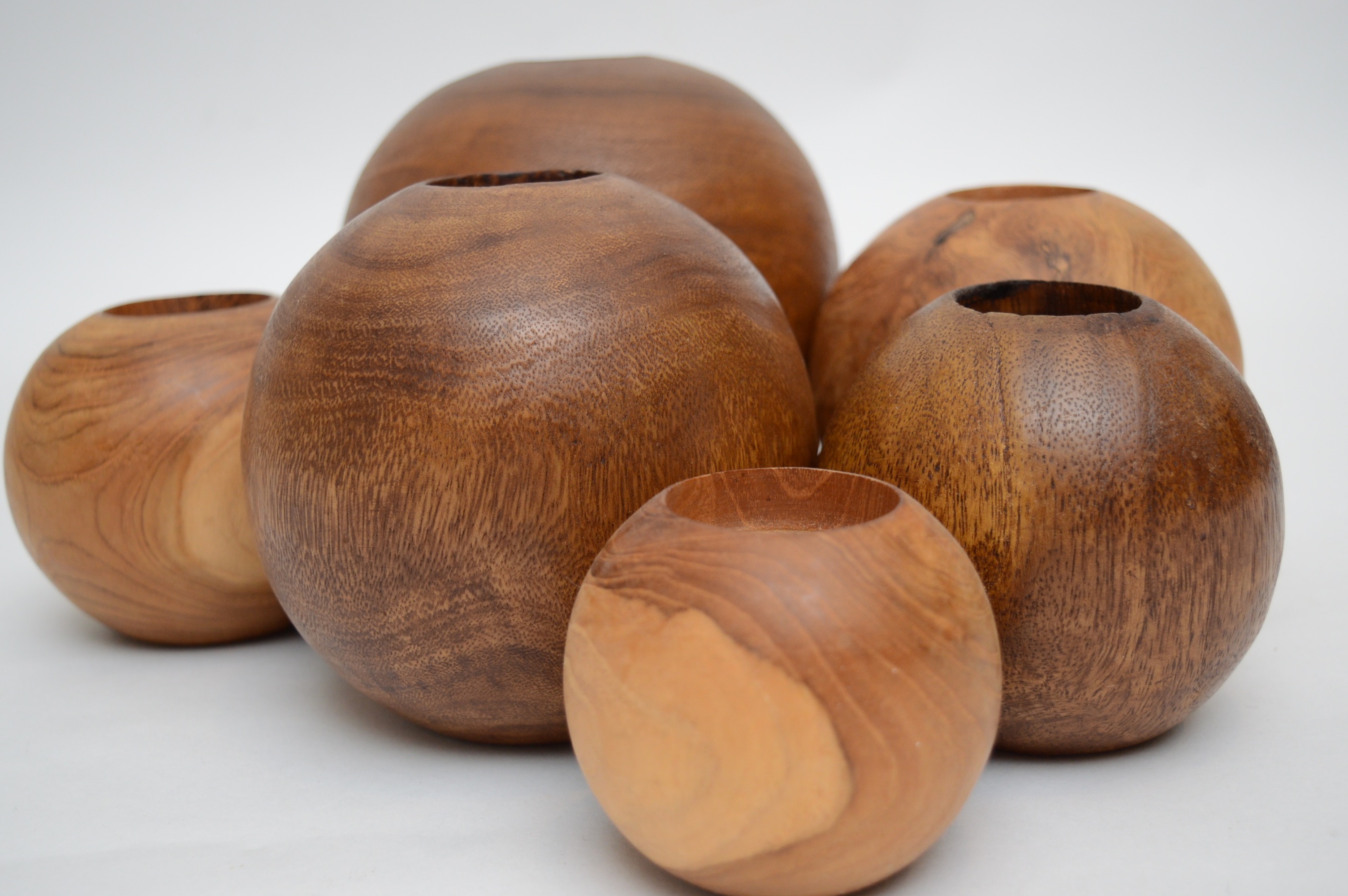 Turned Wood Orb Candle Holders