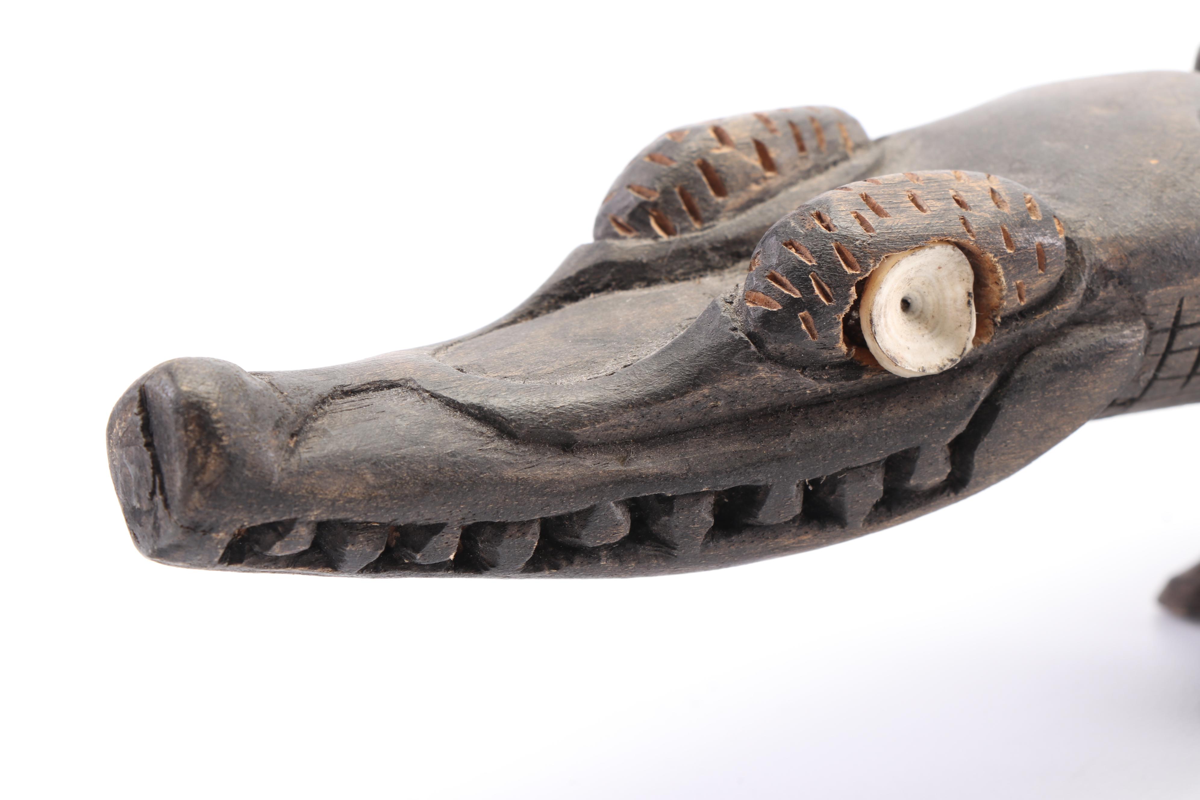 Congolese Style Carved Wooden Crocodile with Inset Bone Eyes