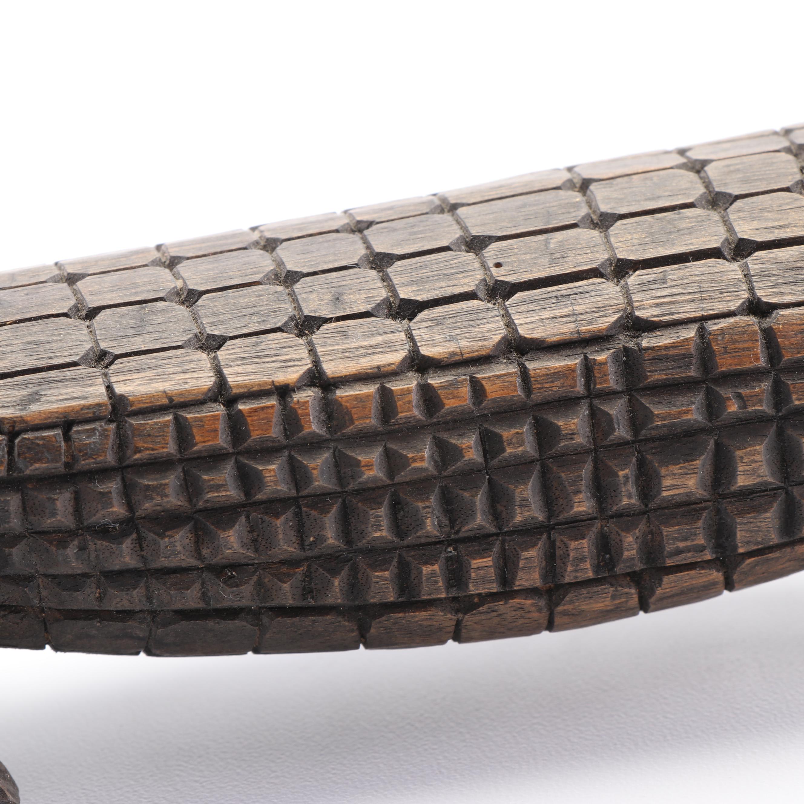 Congolese Style Carved Wooden Crocodile with Inset Bone Eyes