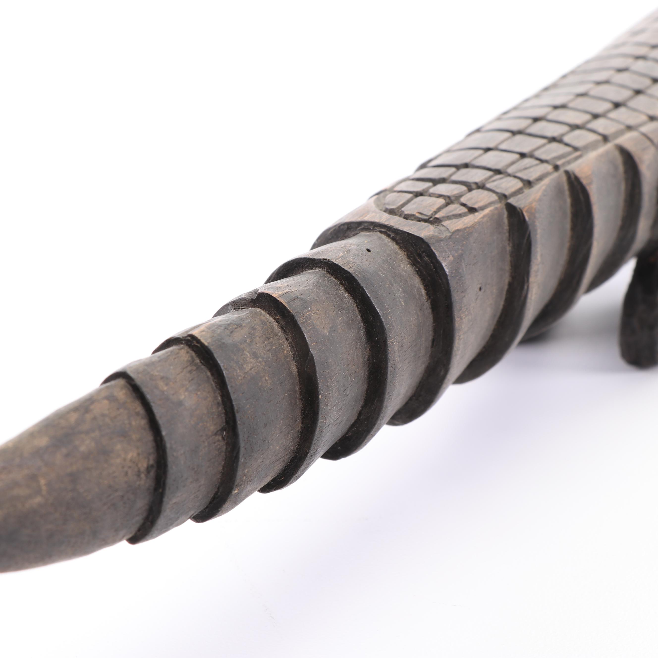 Congolese Style Carved Wooden Crocodile with Inset Bone Eyes