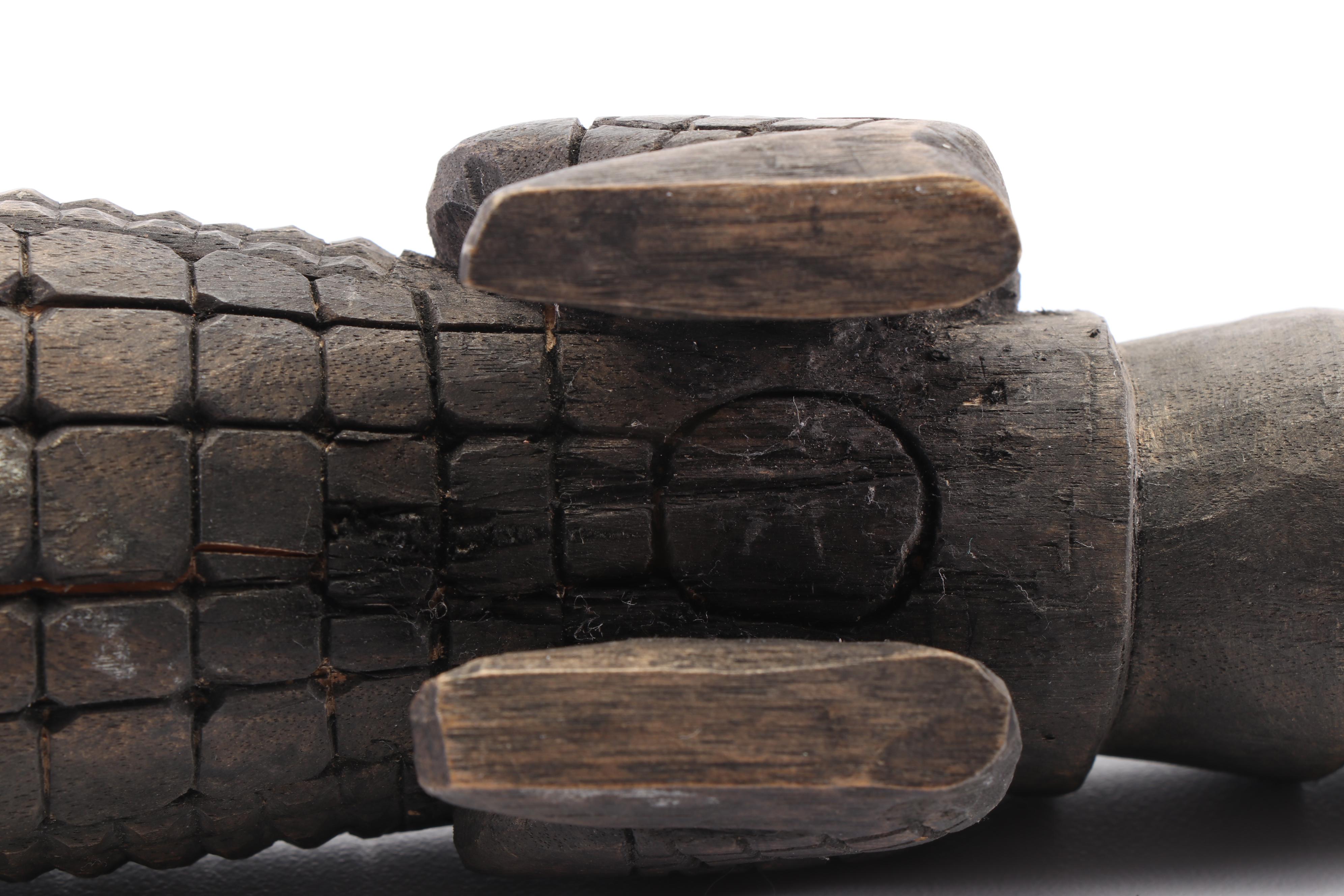 Congolese Style Carved Wooden Crocodile with Inset Bone Eyes