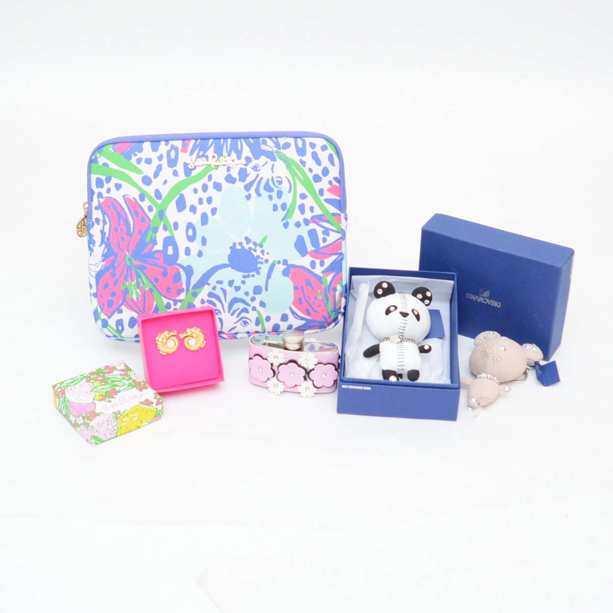 Lilly Pulitzer Earrings, Make-up Bag and Swarovski Key Chains