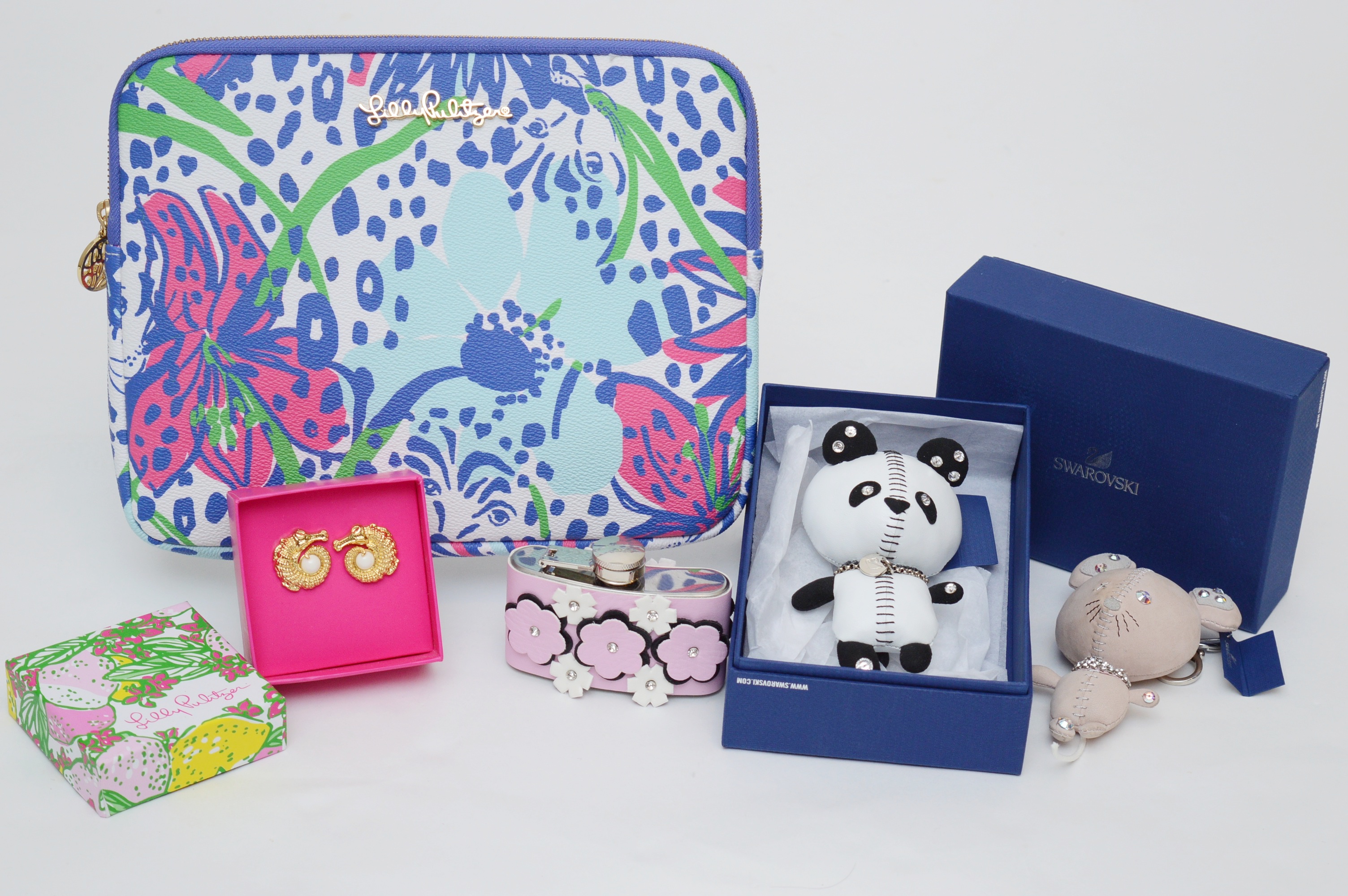 Lilly Pulitzer Earrings, Make-up Bag and Swarovski Key Chains
