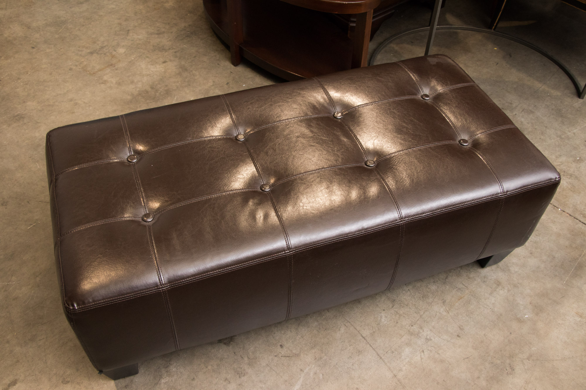 Contemporary Button Down Faux Leather Bench