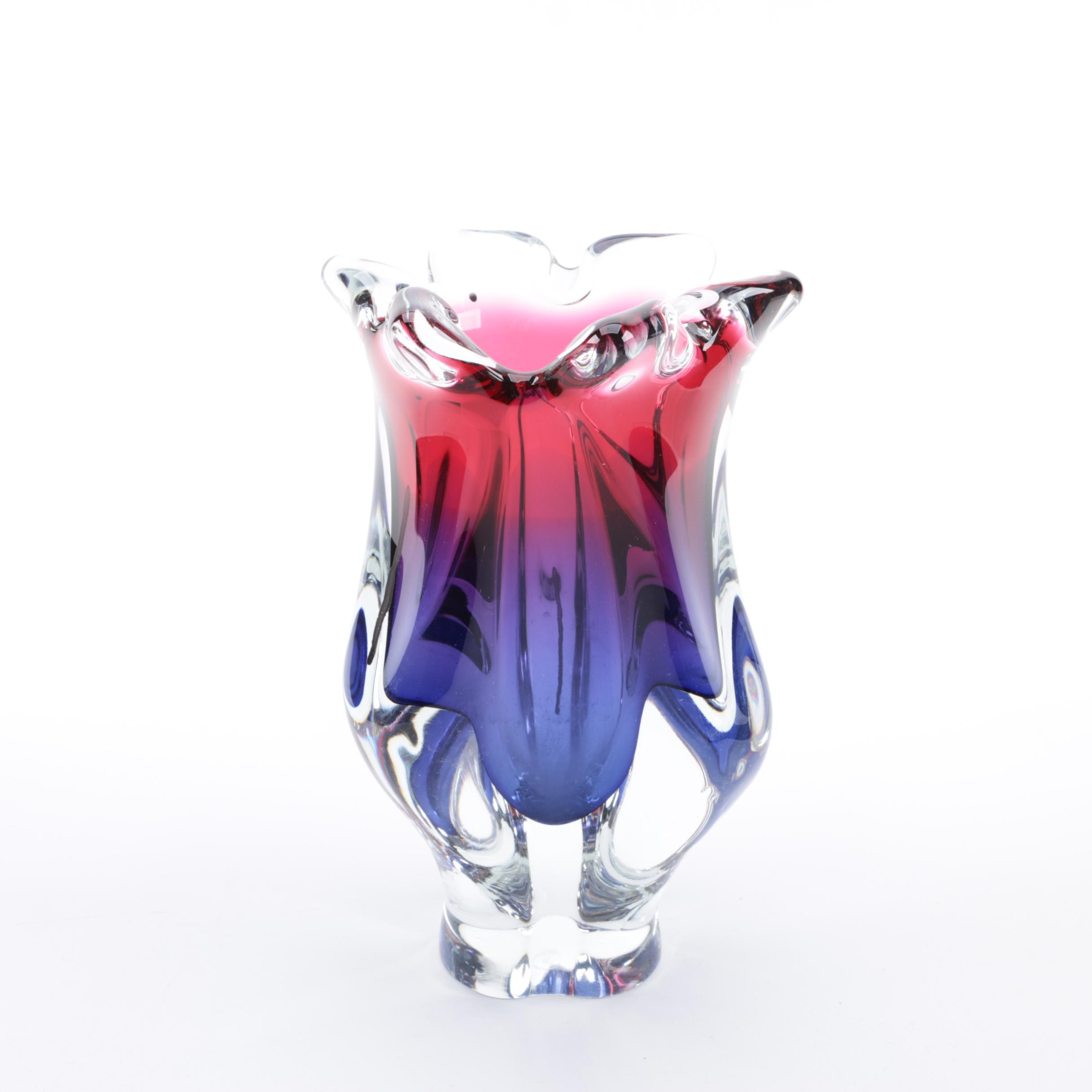 Chřibská Blue and Red Art Glass Vase