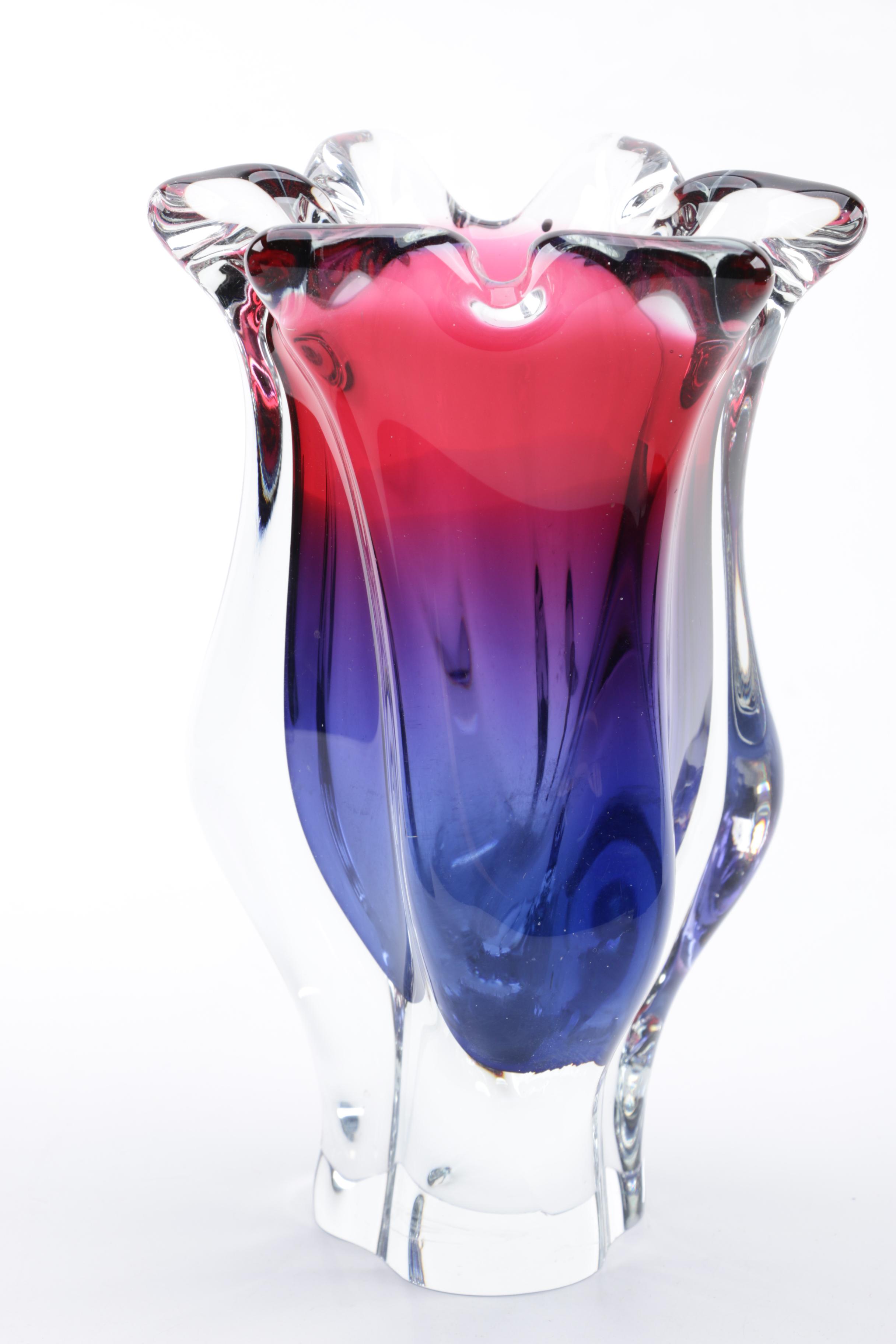 Chřibská Blue and Red Art Glass Vase