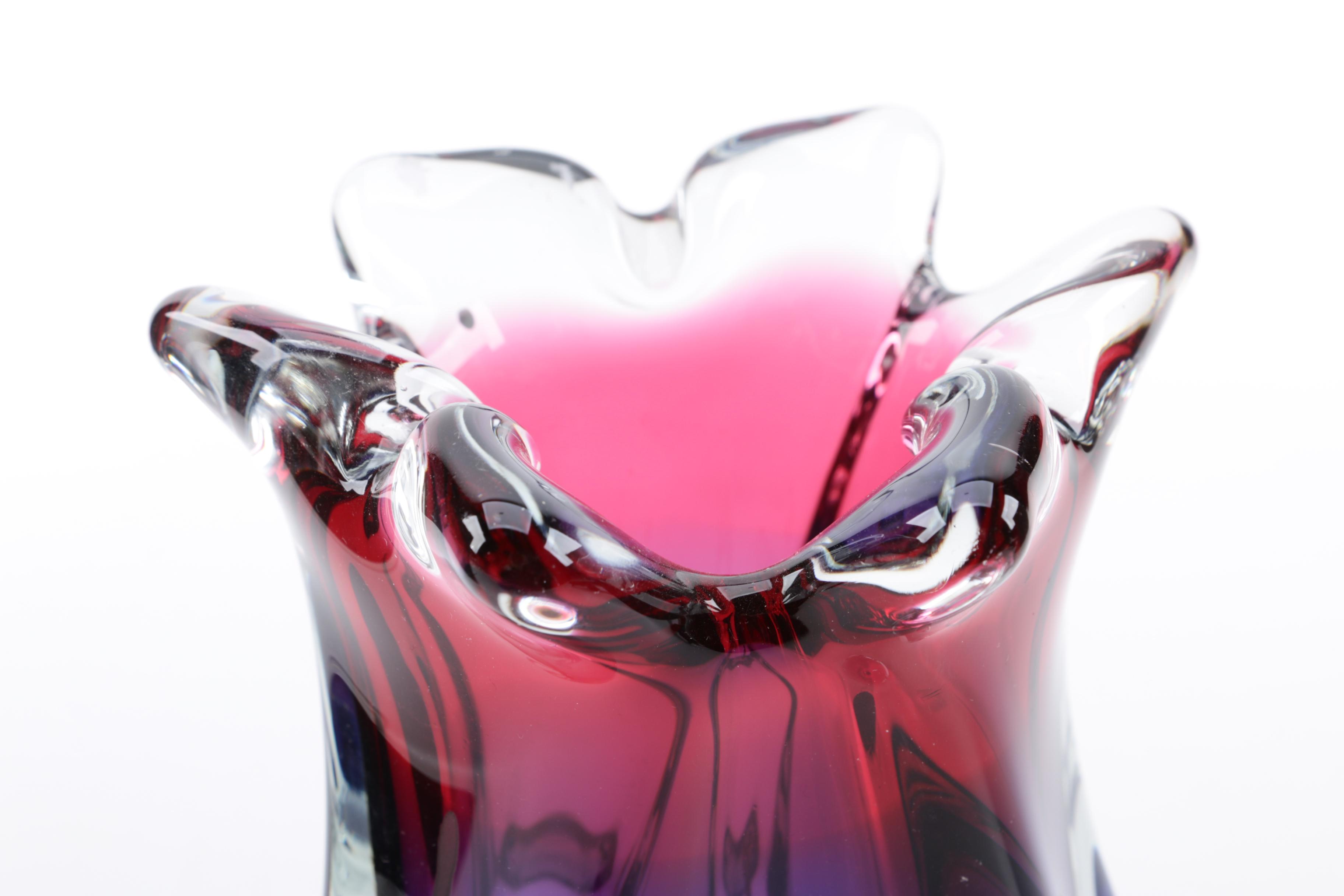 Chřibská Blue and Red Art Glass Vase