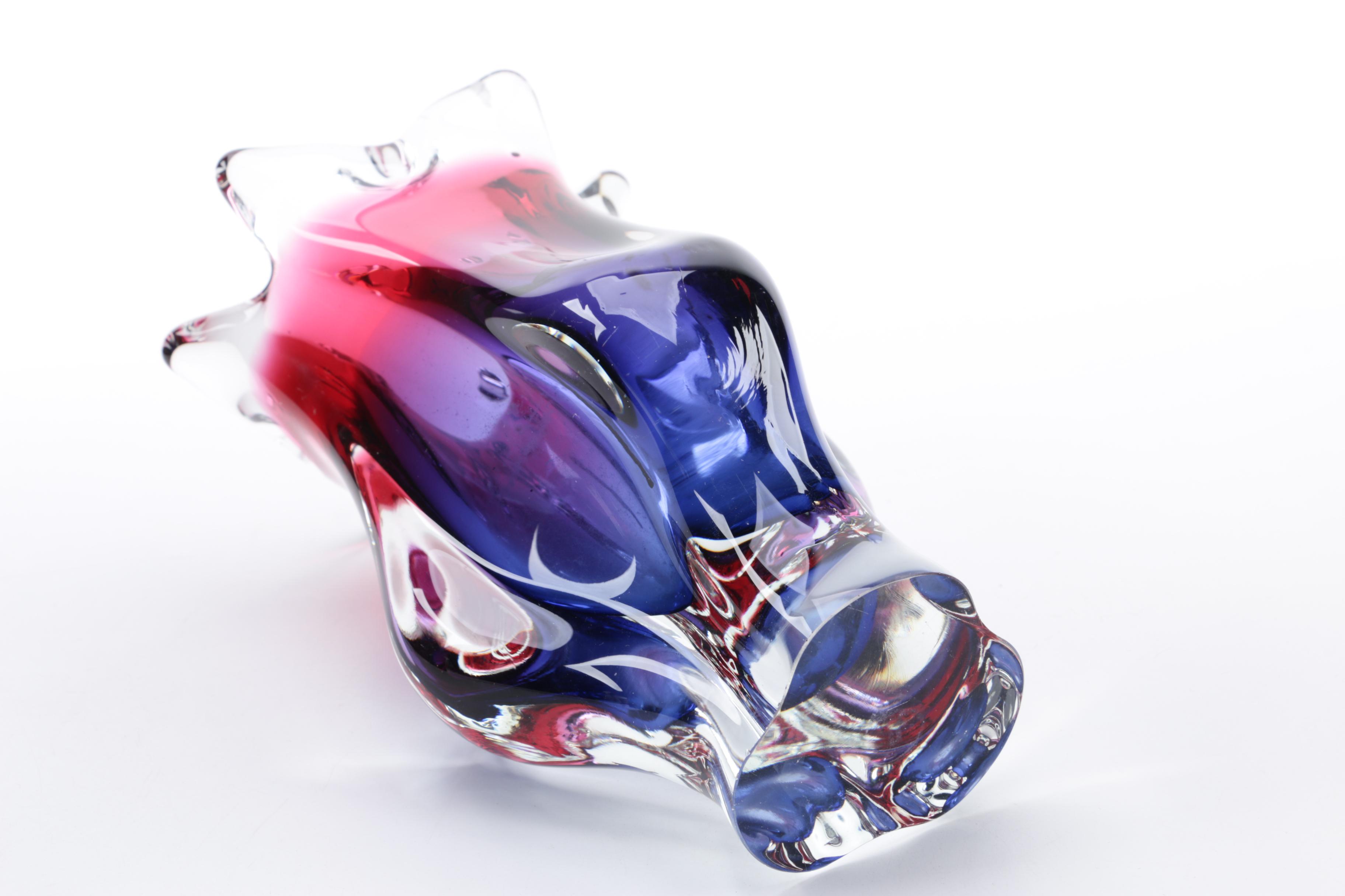 Chřibská Blue and Red Art Glass Vase