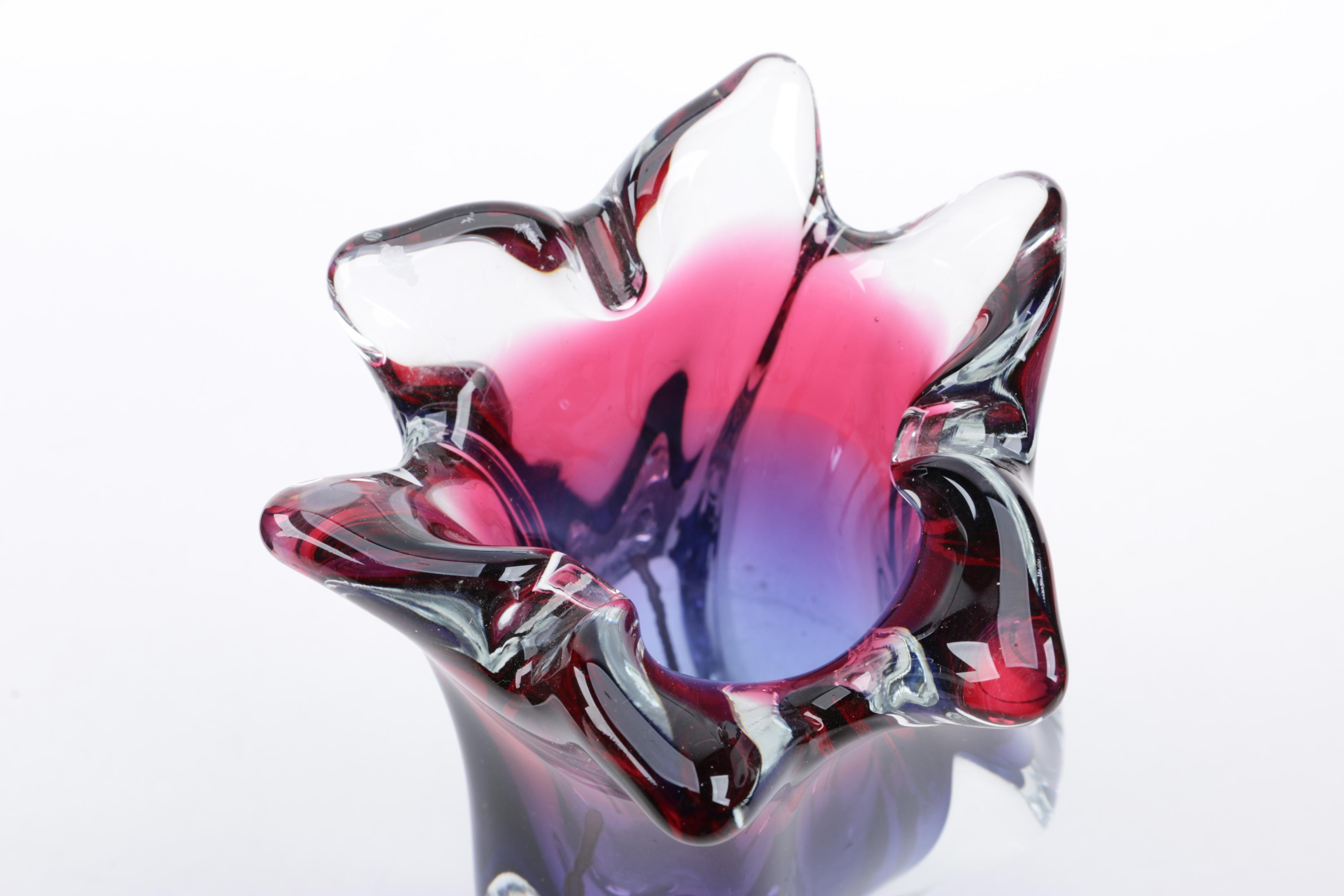 Chřibská Blue and Red Art Glass Vase