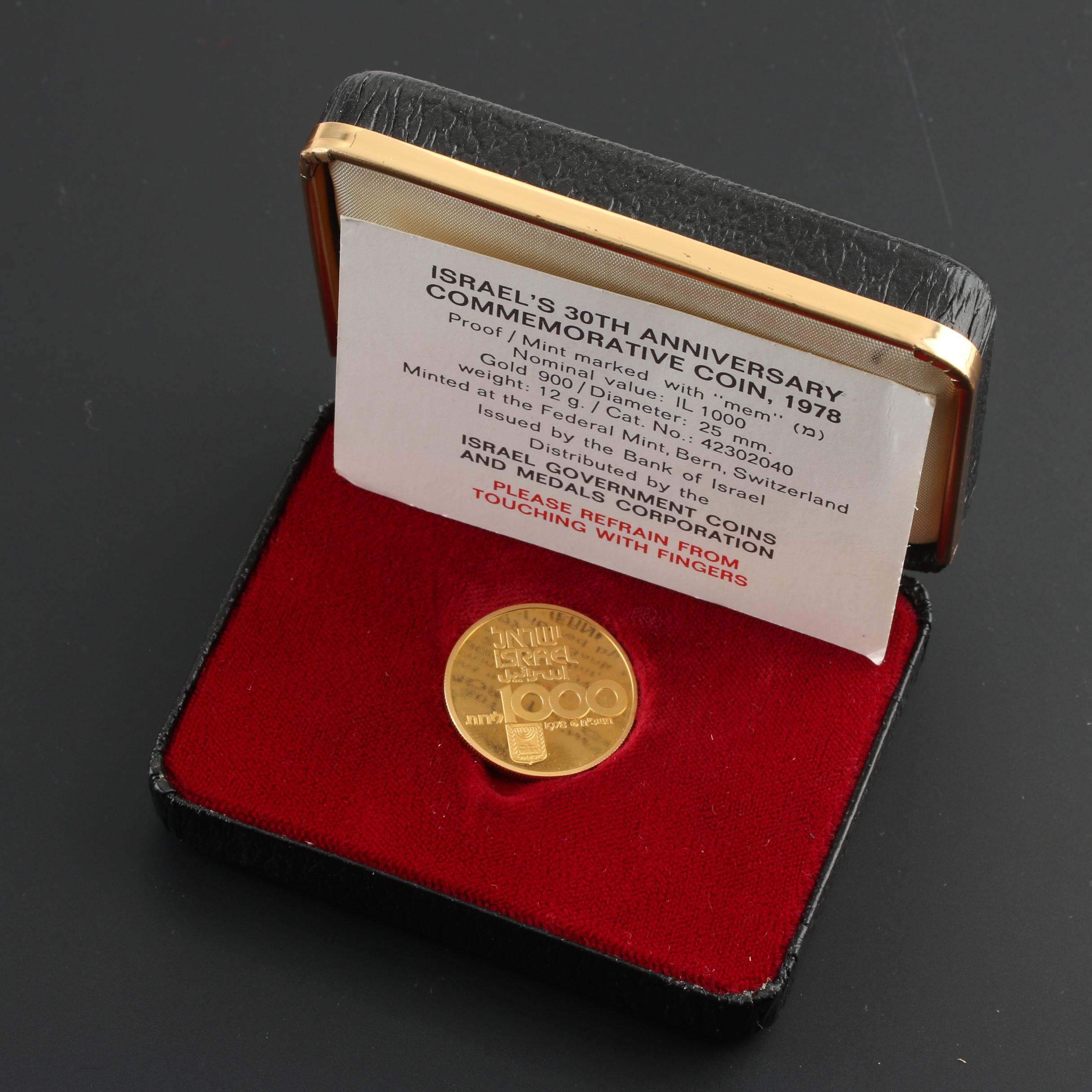 1978 Israel's 30th Anniversary Commemorative 1000 Lirot Gold Coin