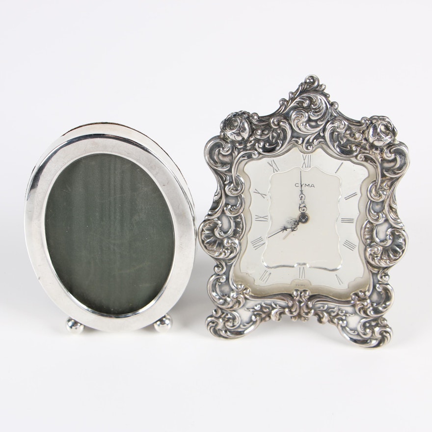 Gorham Sterling Silver Clock and Graff, Washbourne & Dunn Picture Frame