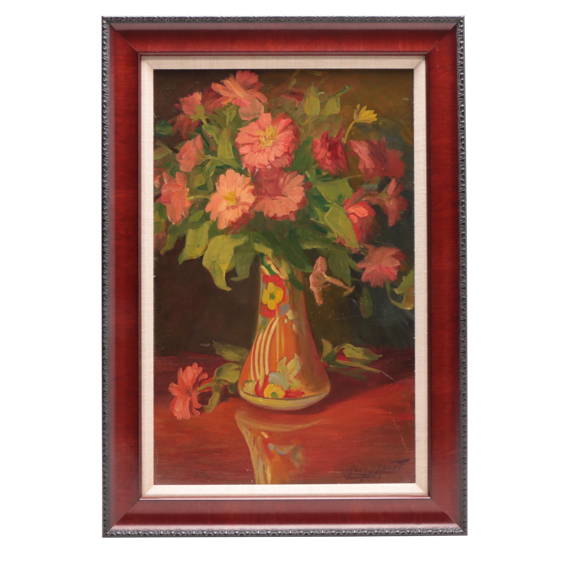 Leon Lippert Oil Painting of Floral Still Life