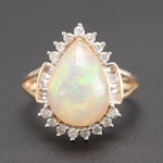 14K Yellow Gold 4.53 CT Opal and Diamond Ring