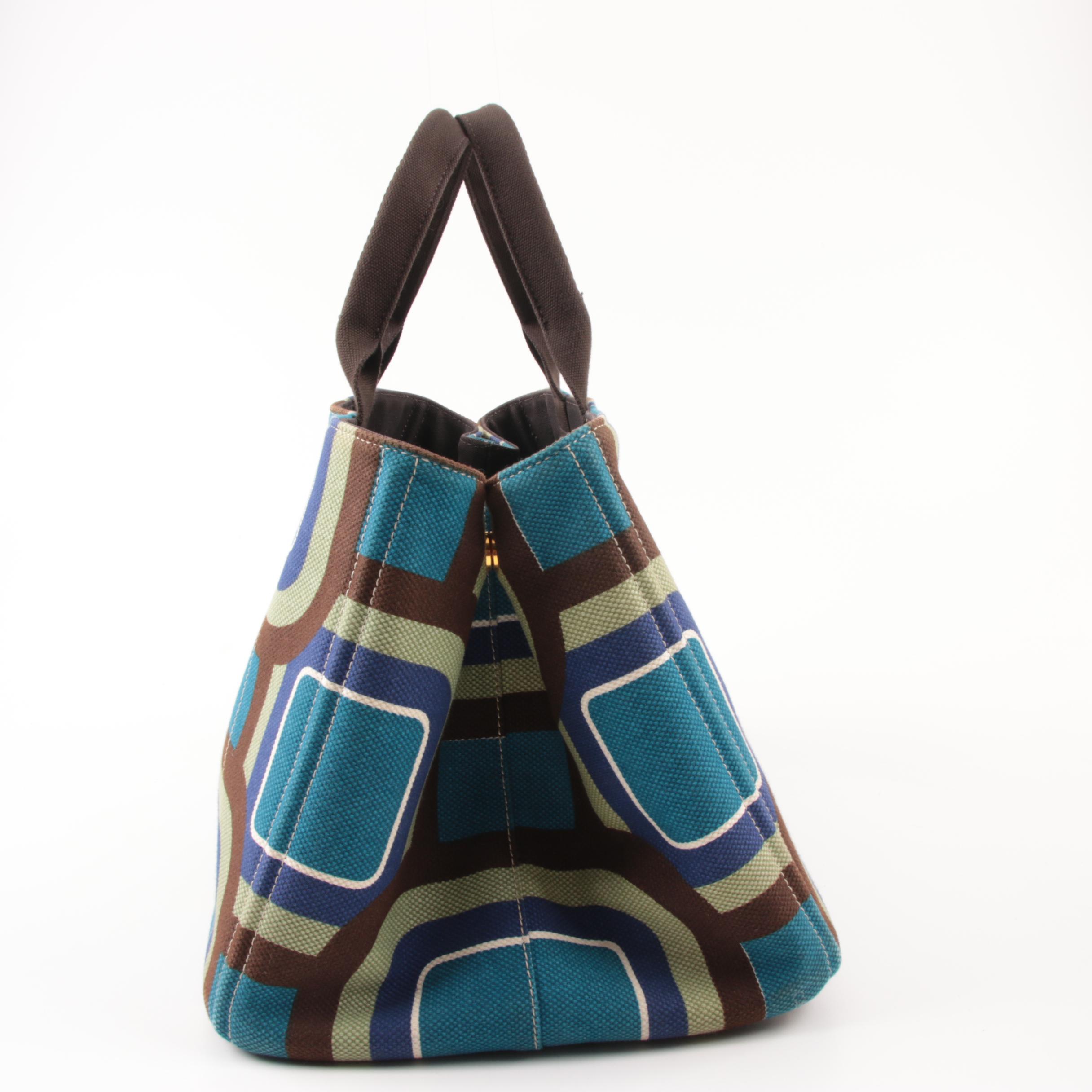 Prada Canapa Stampata Azzurro Soho Canvas Large Tote