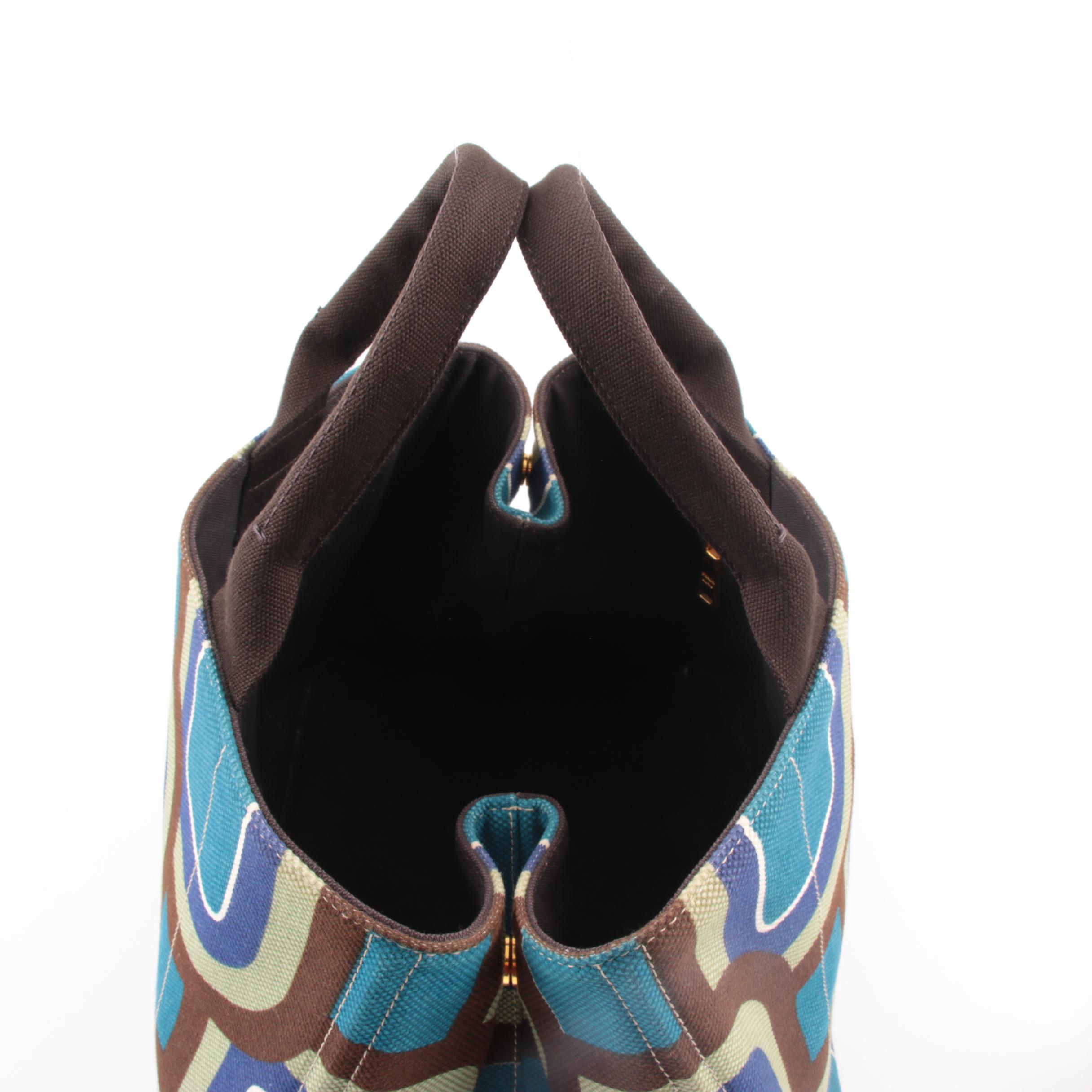 Prada Canapa Stampata Azzurro Soho Canvas Large Tote