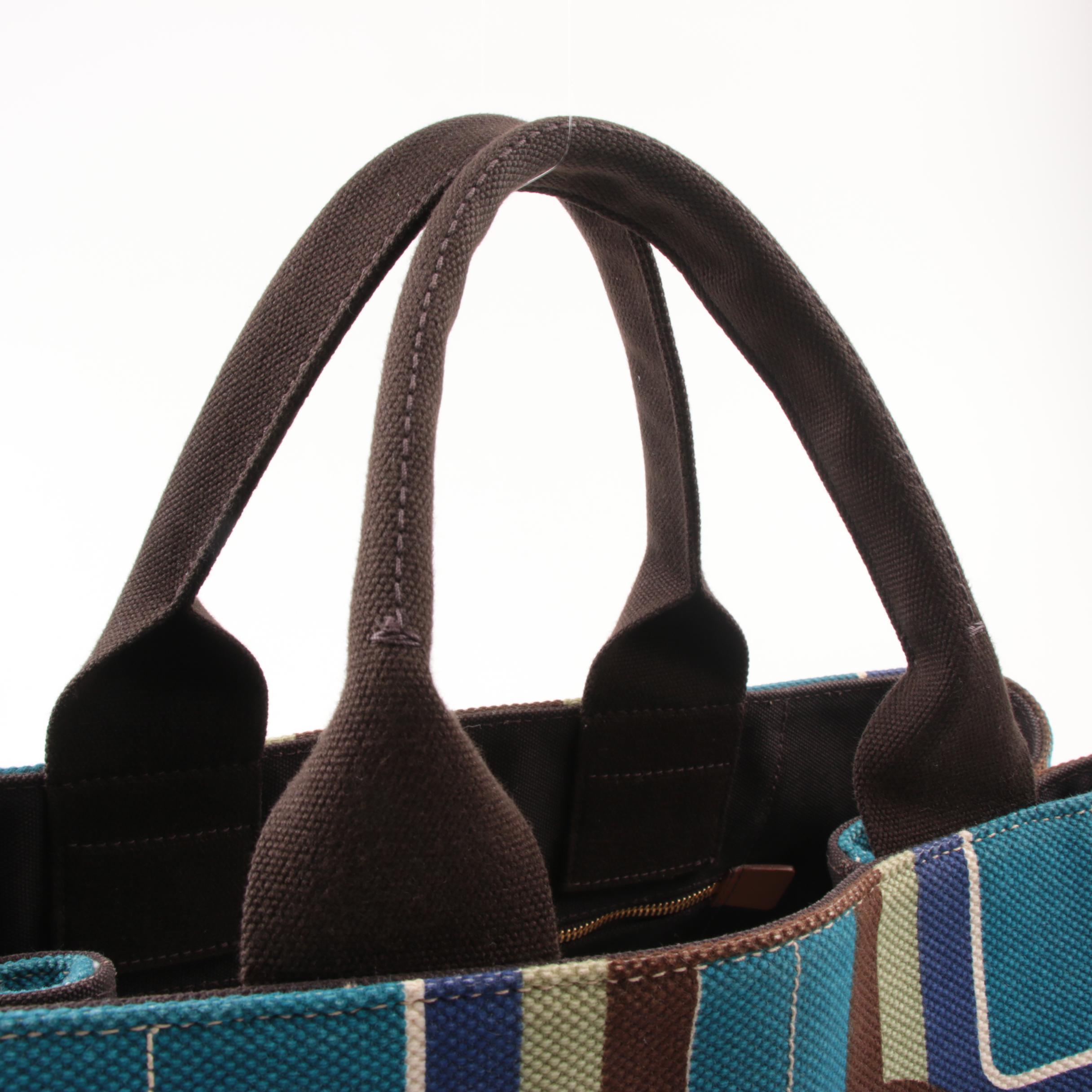 Prada Canapa Stampata Azzurro Soho Canvas Large Tote