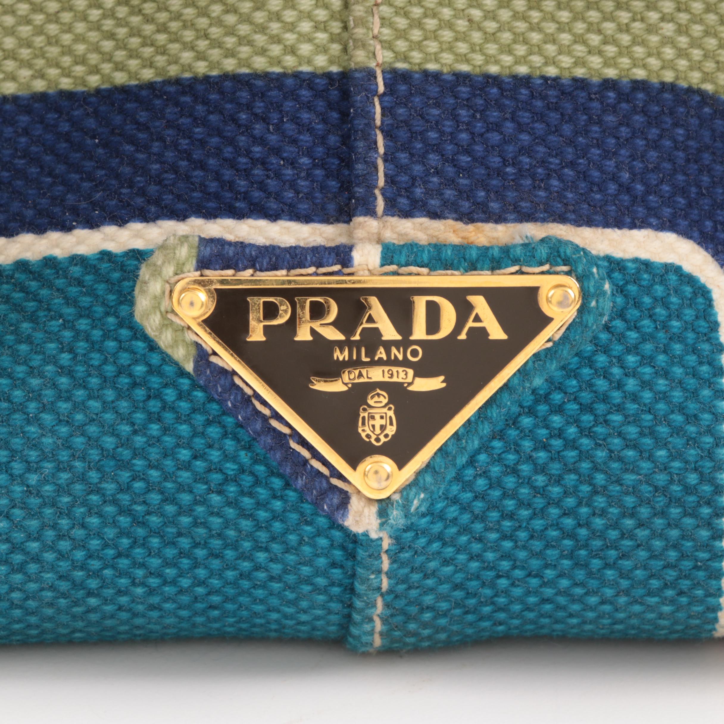 Prada Canapa Stampata Azzurro Soho Canvas Large Tote