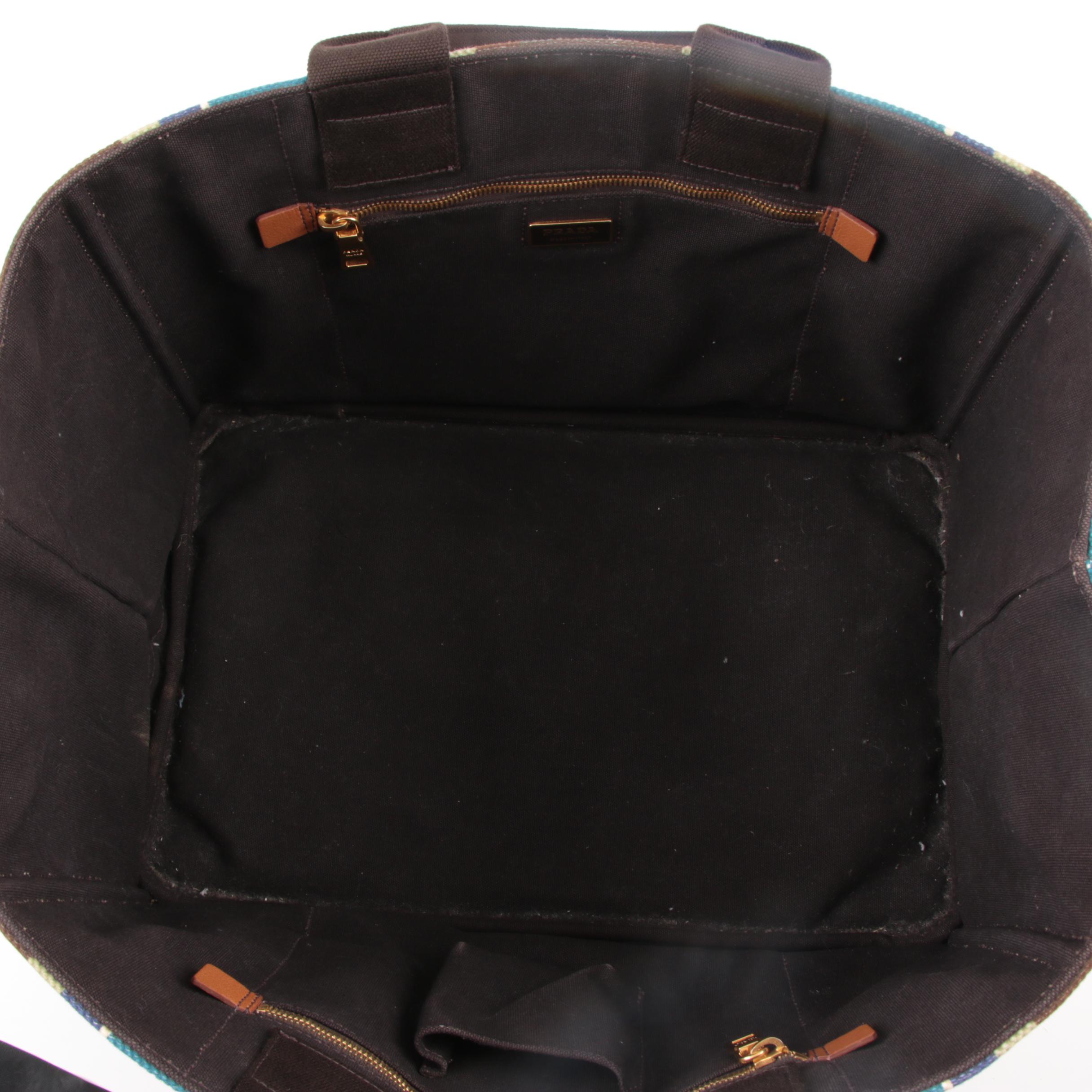 Prada Canapa Stampata Azzurro Soho Canvas Large Tote