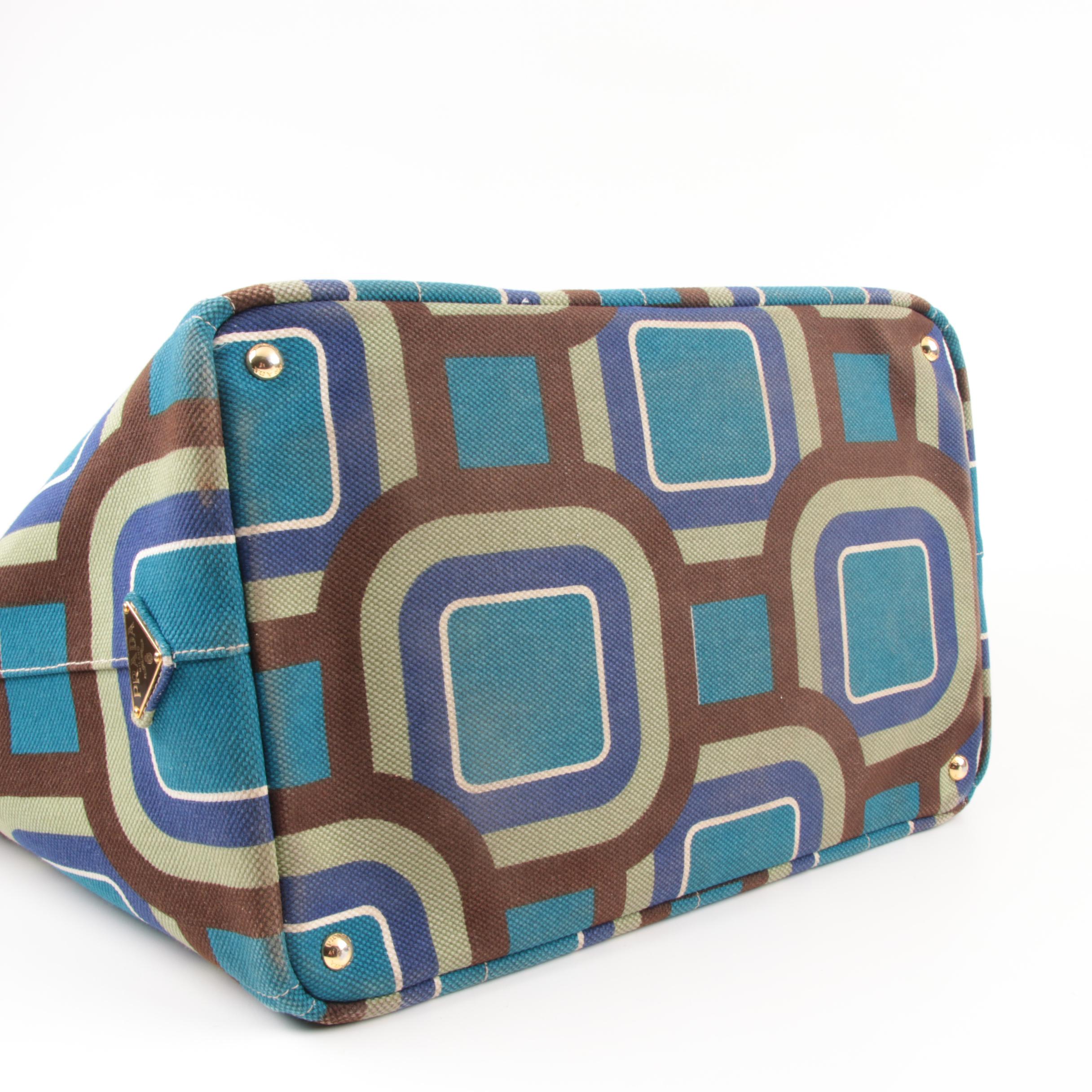 Prada Canapa Stampata Azzurro Soho Canvas Large Tote