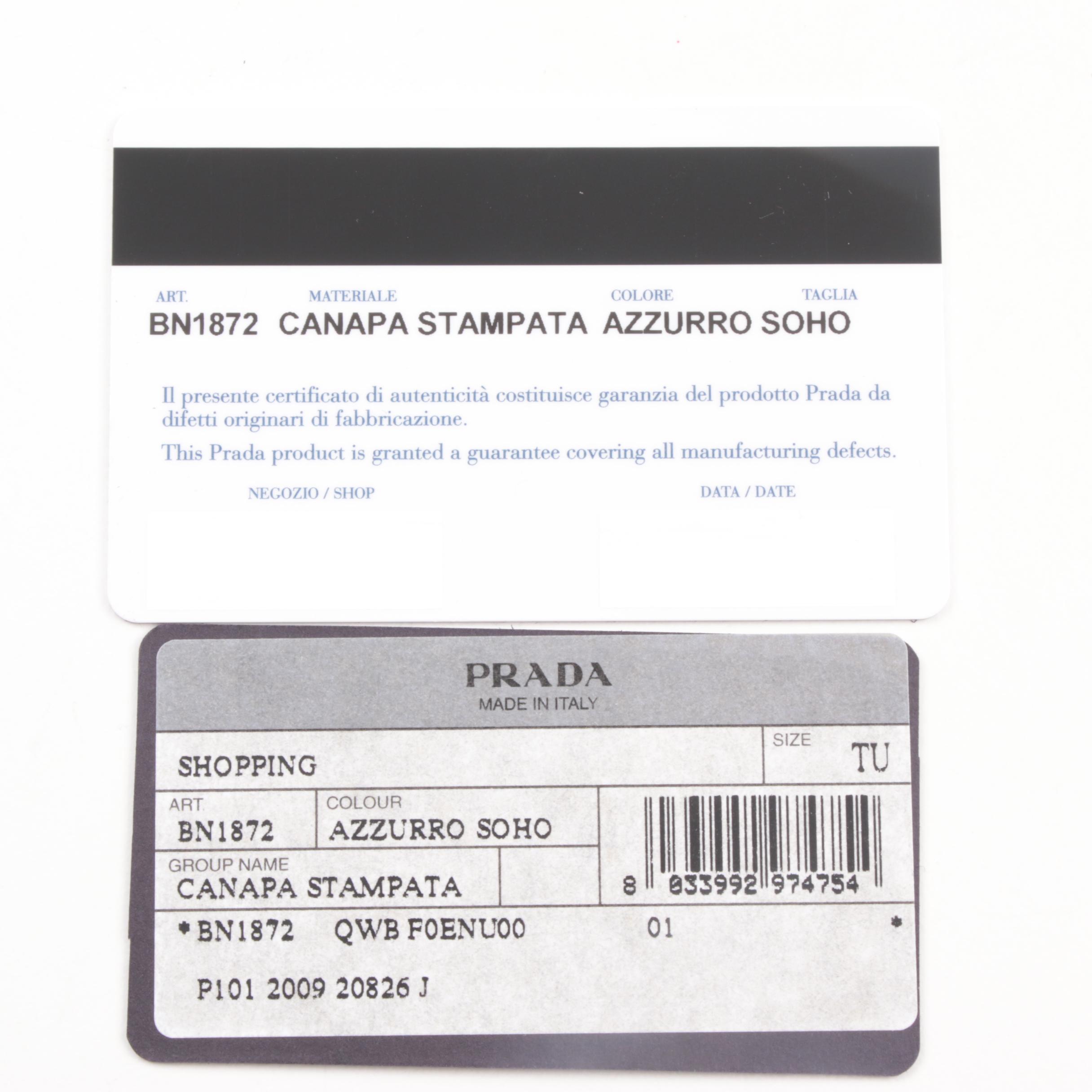 Prada Canapa Stampata Azzurro Soho Canvas Large Tote