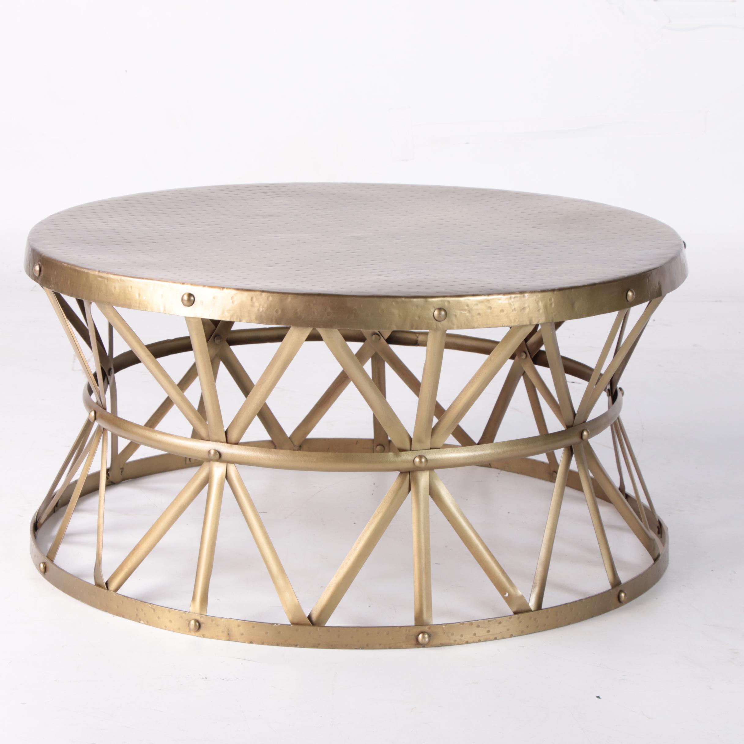 Contemporary "Metal Smith's" Drum Coffee Table