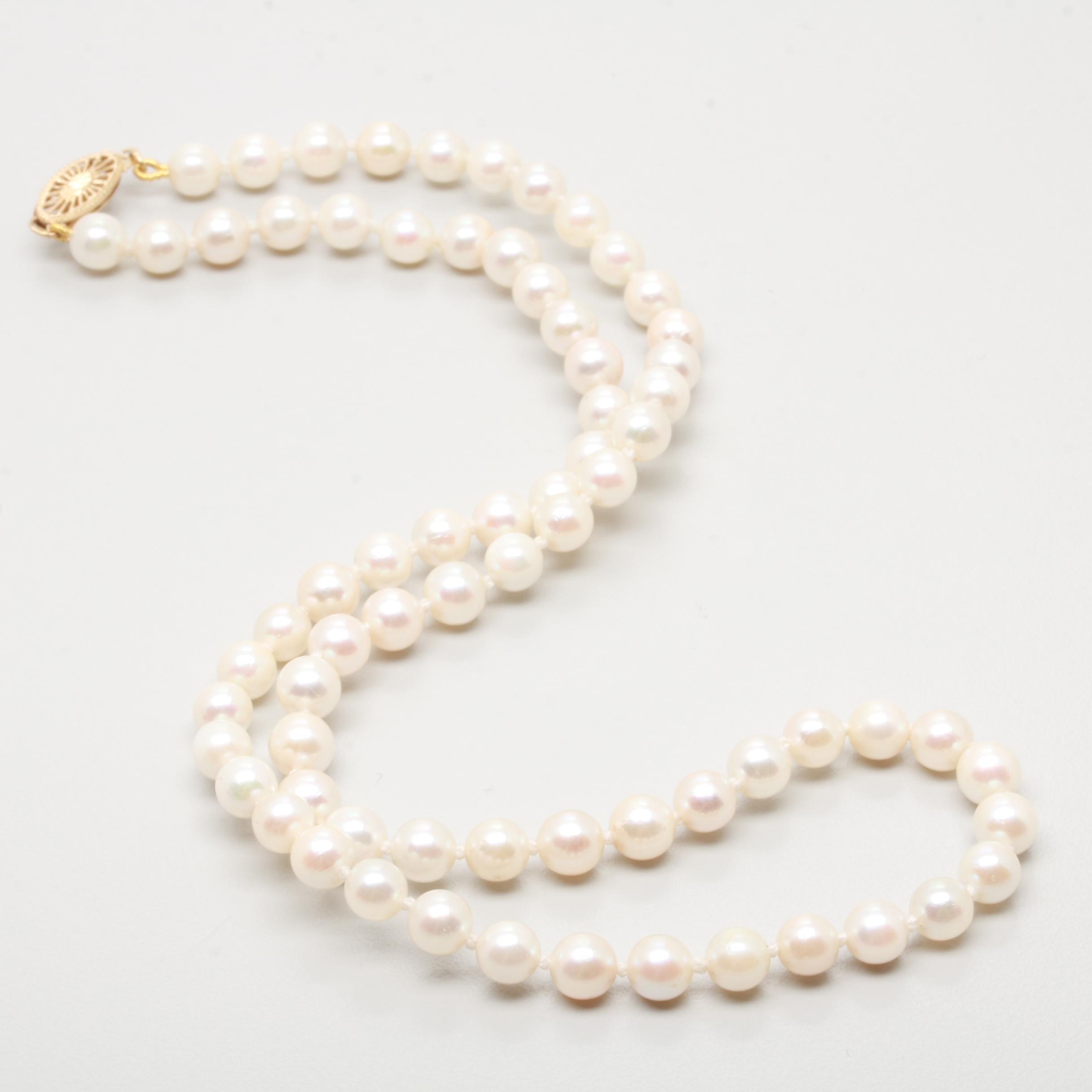 14K Yellow Gold Cultured Pearl Necklace