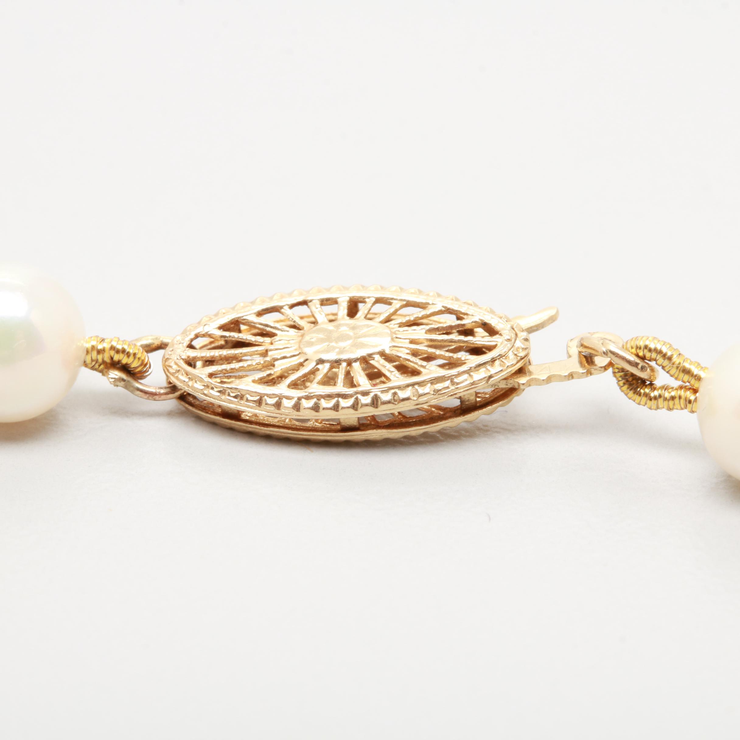 14K Yellow Gold Cultured Pearl Necklace